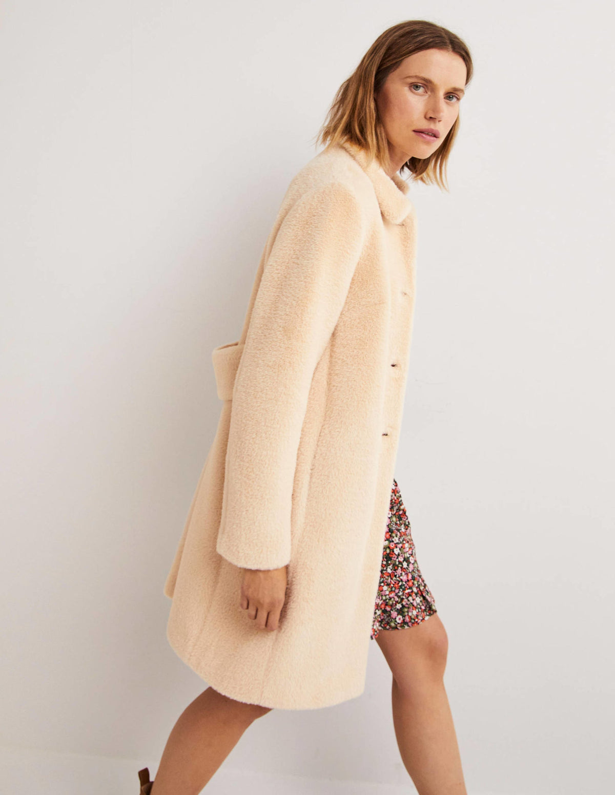 Faux Fur Collared Coat-Natural - Image 1