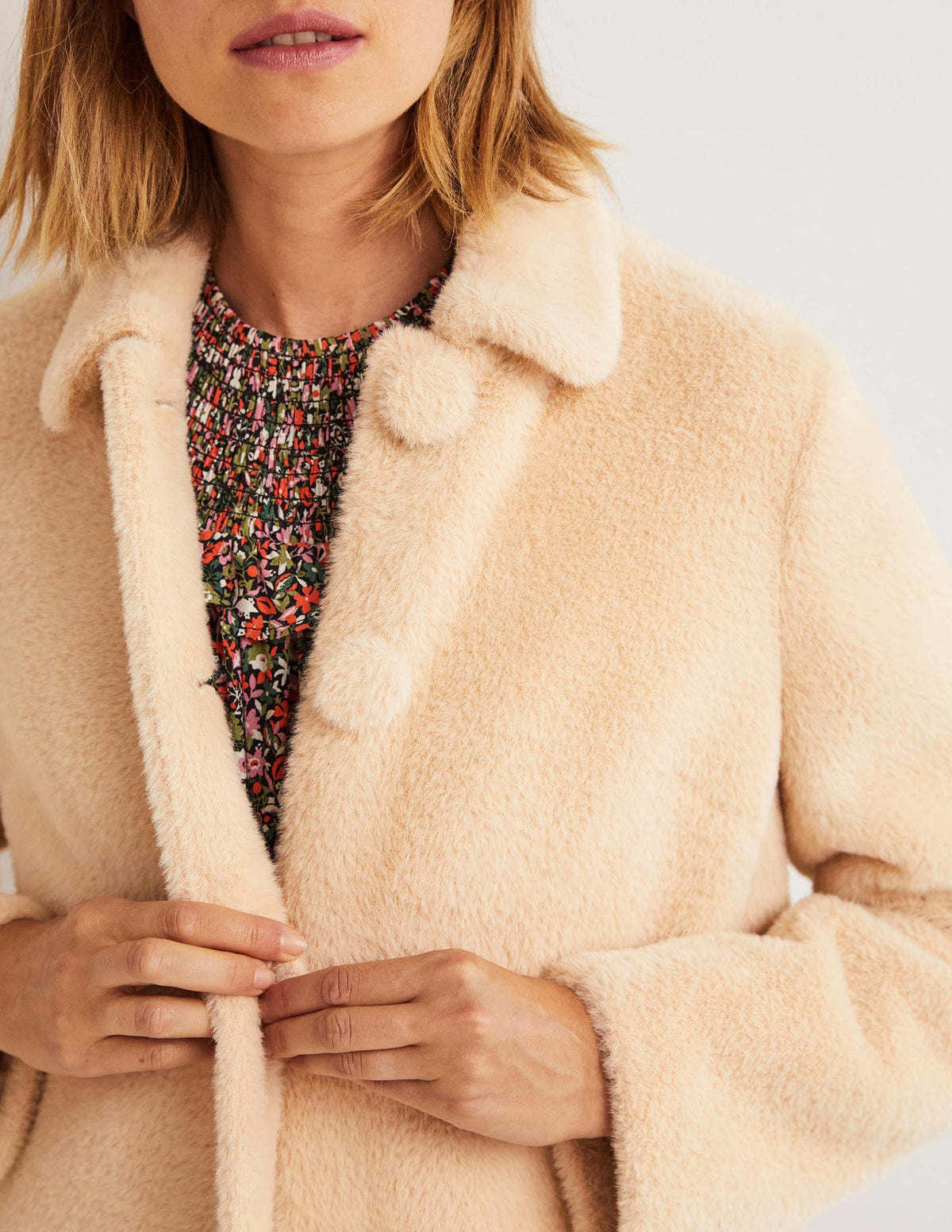 Faux Fur Collared Coat-Natural-2