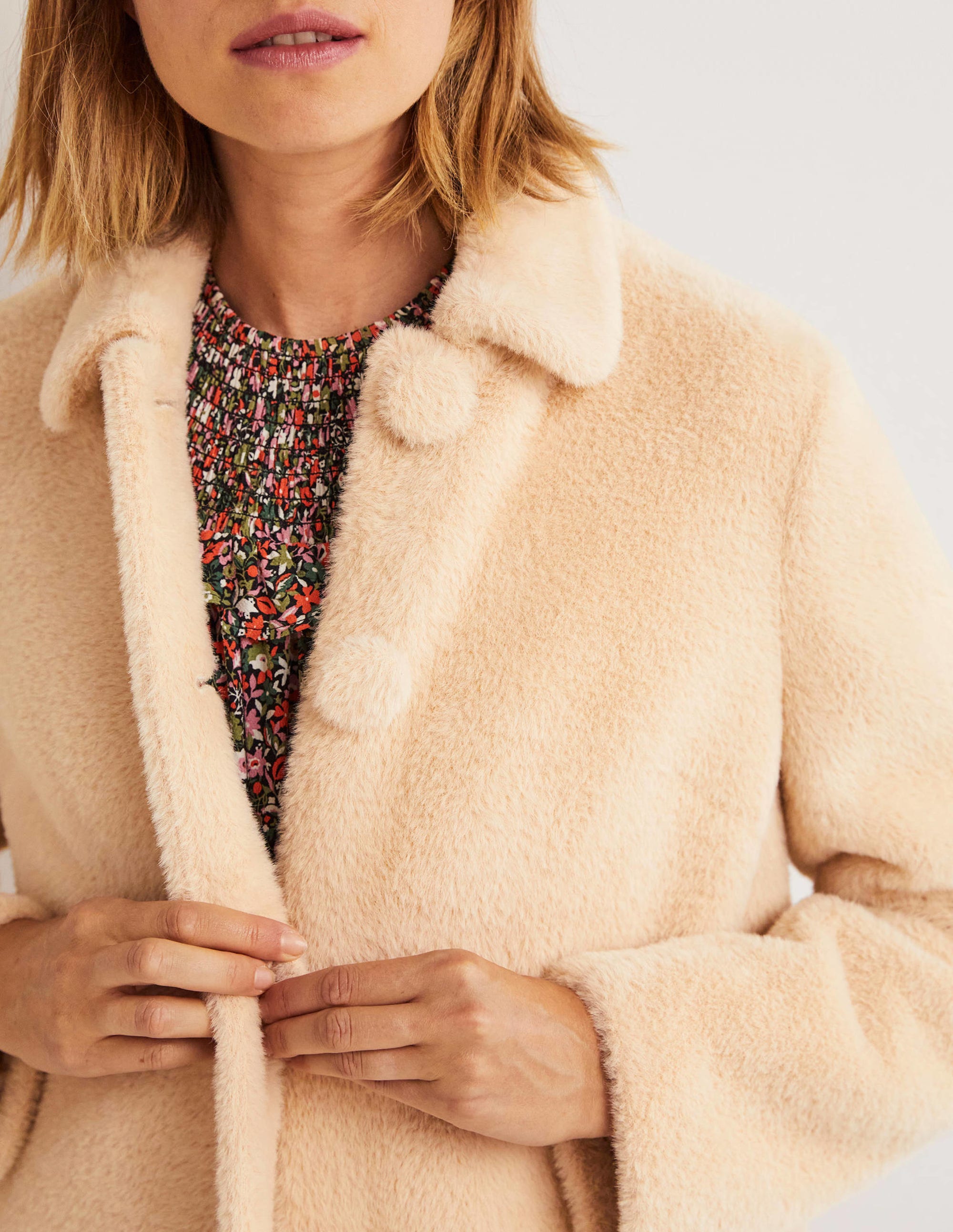 Faux Fur Collared Coat-Natural - Image 2