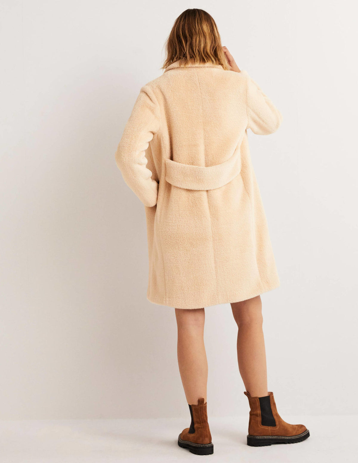 Faux Fur Collared Coat-Natural - Image 3