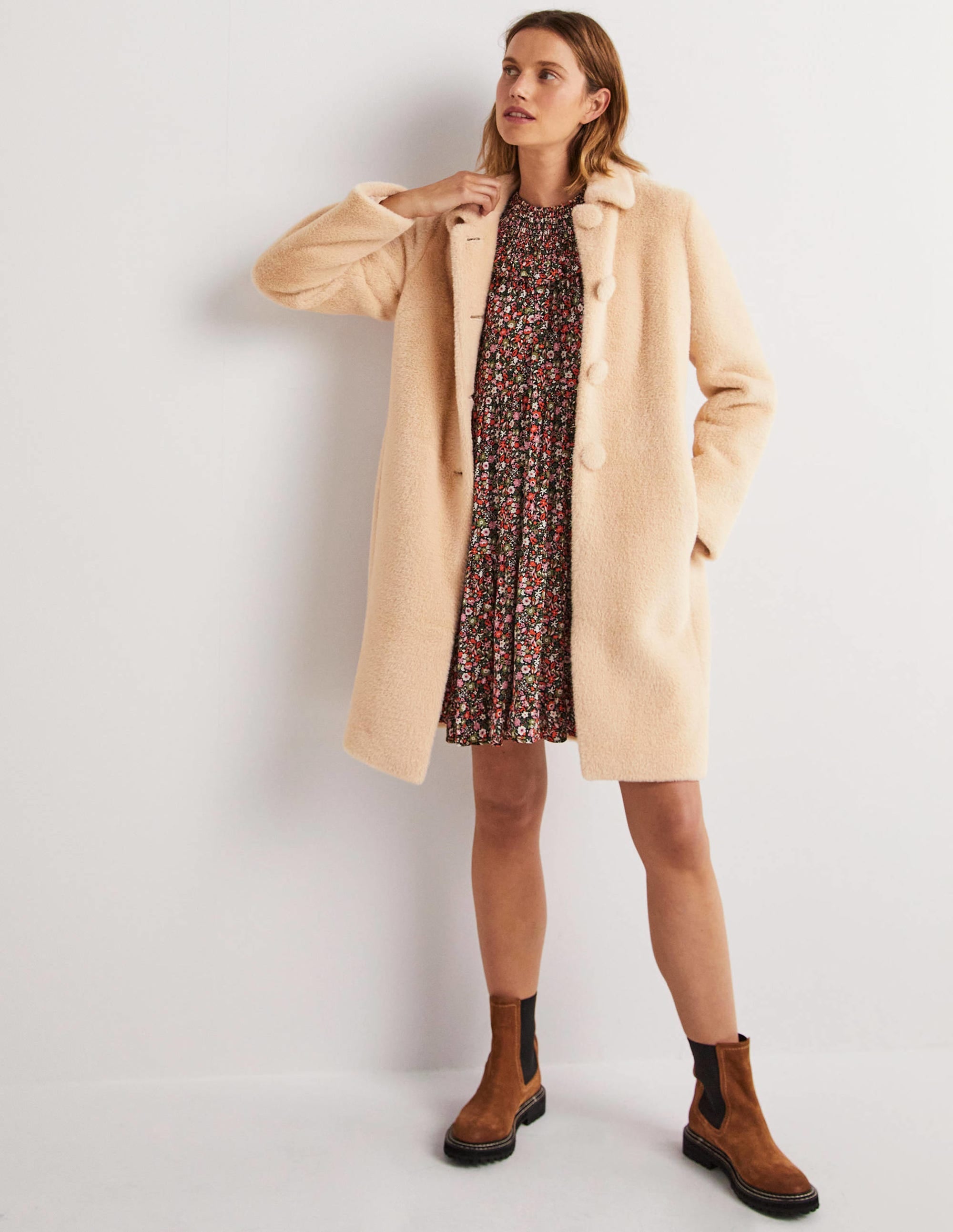 Faux Fur Collared Coat-Natural - Image 4