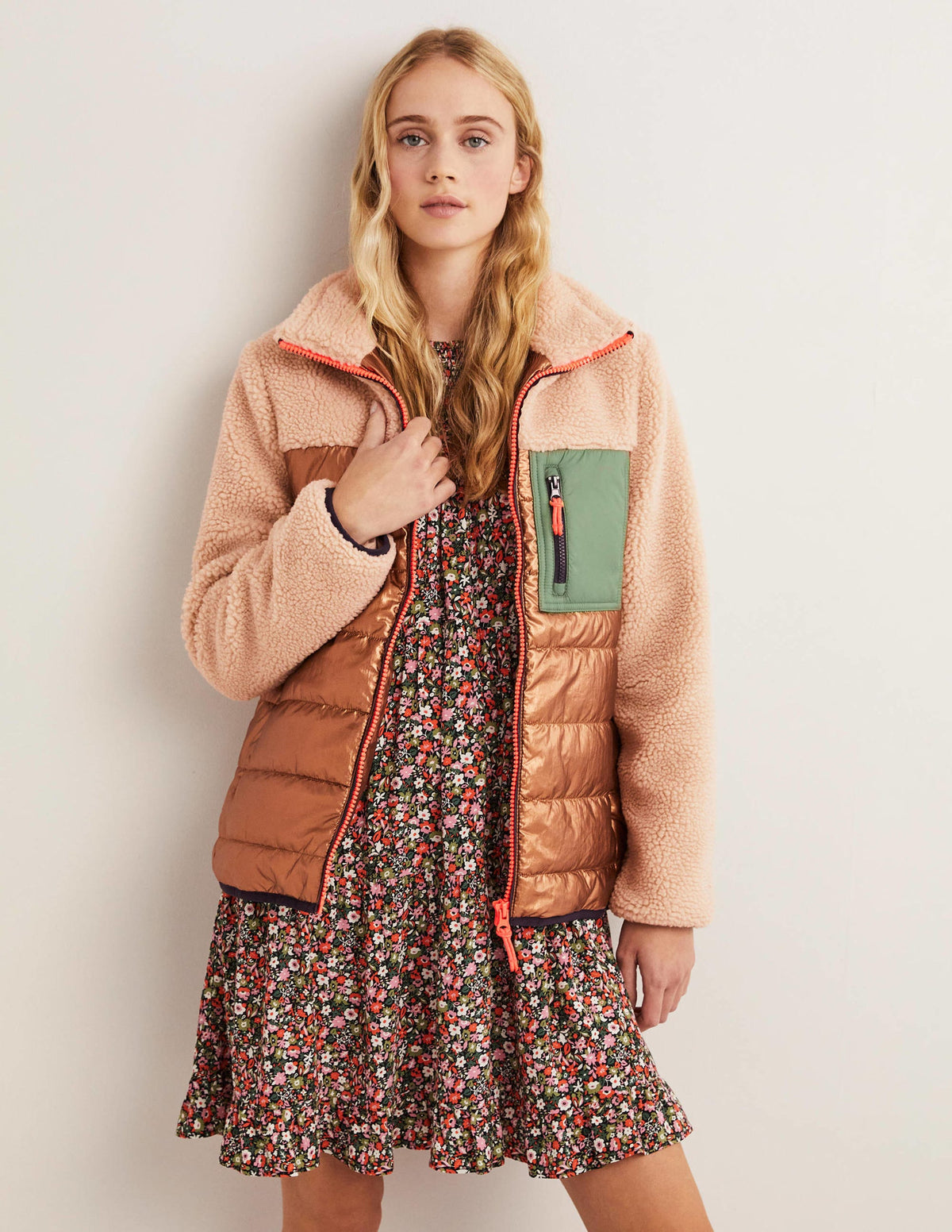 Quilted Borg Puffer Jacket-Metallic Natural Borg - Image 1