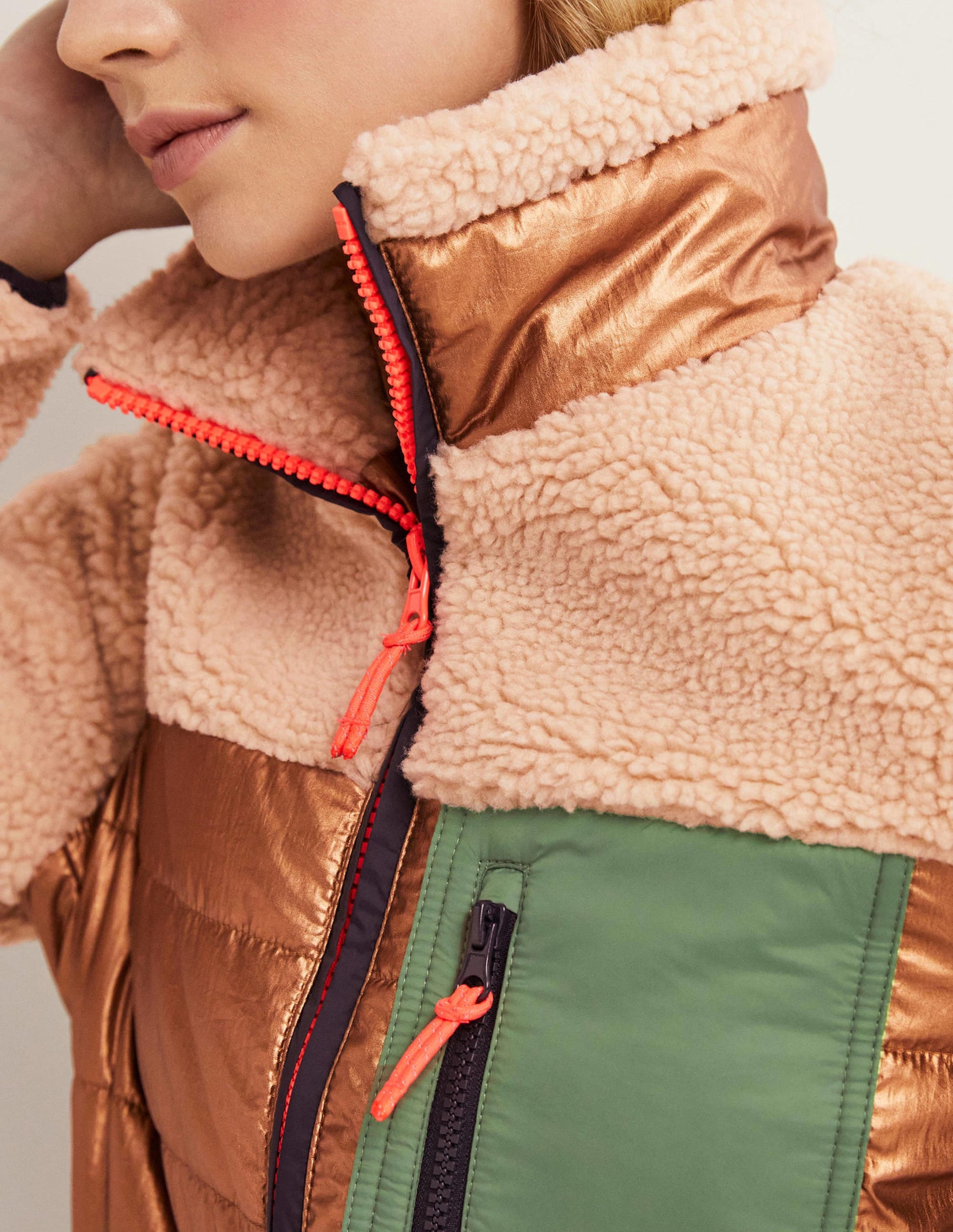 Quilted Borg Puffer Jacket-Metallic Natural Borg-2