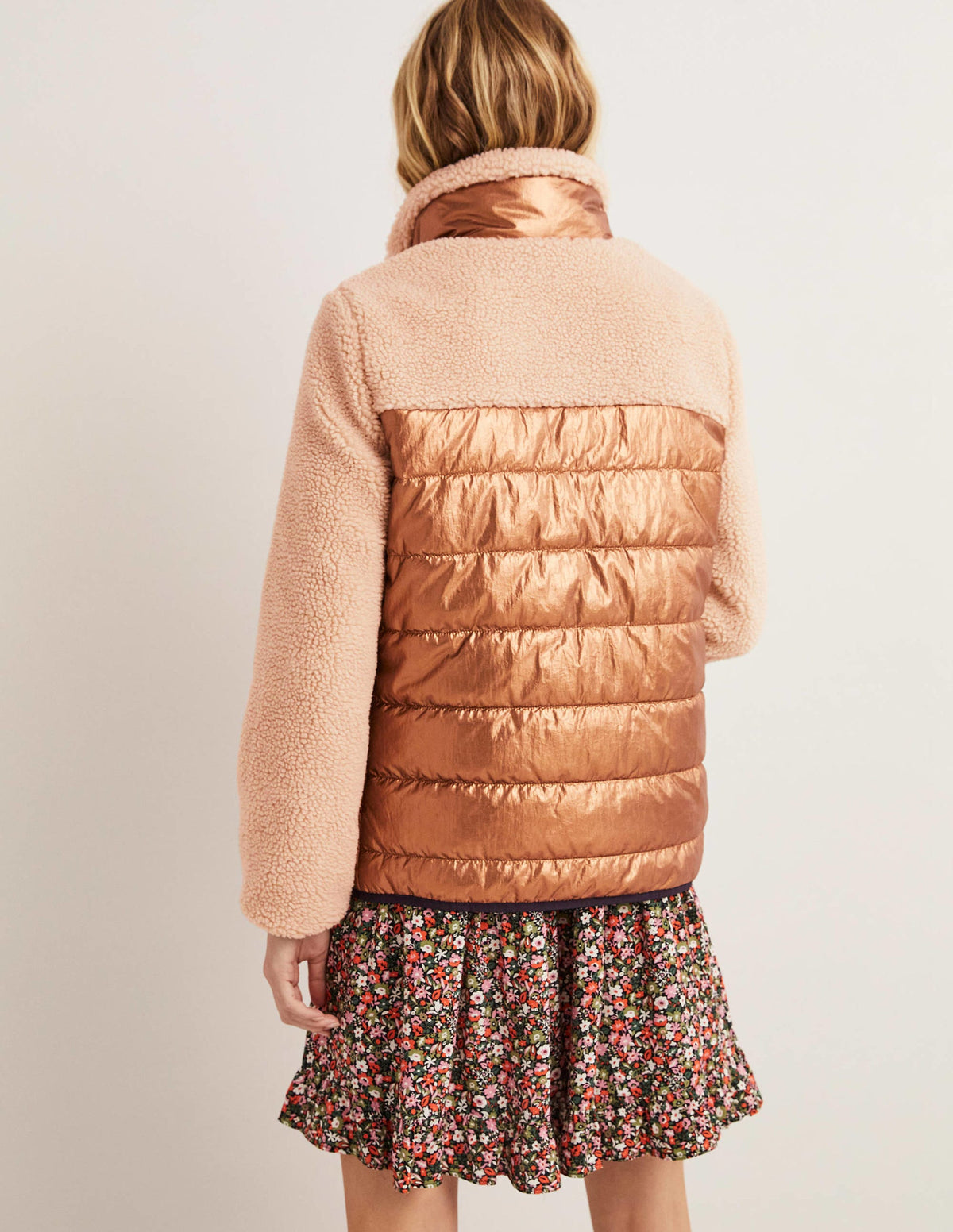 Quilted Borg Puffer Jacket-Metallic Natural Borg - Image 3