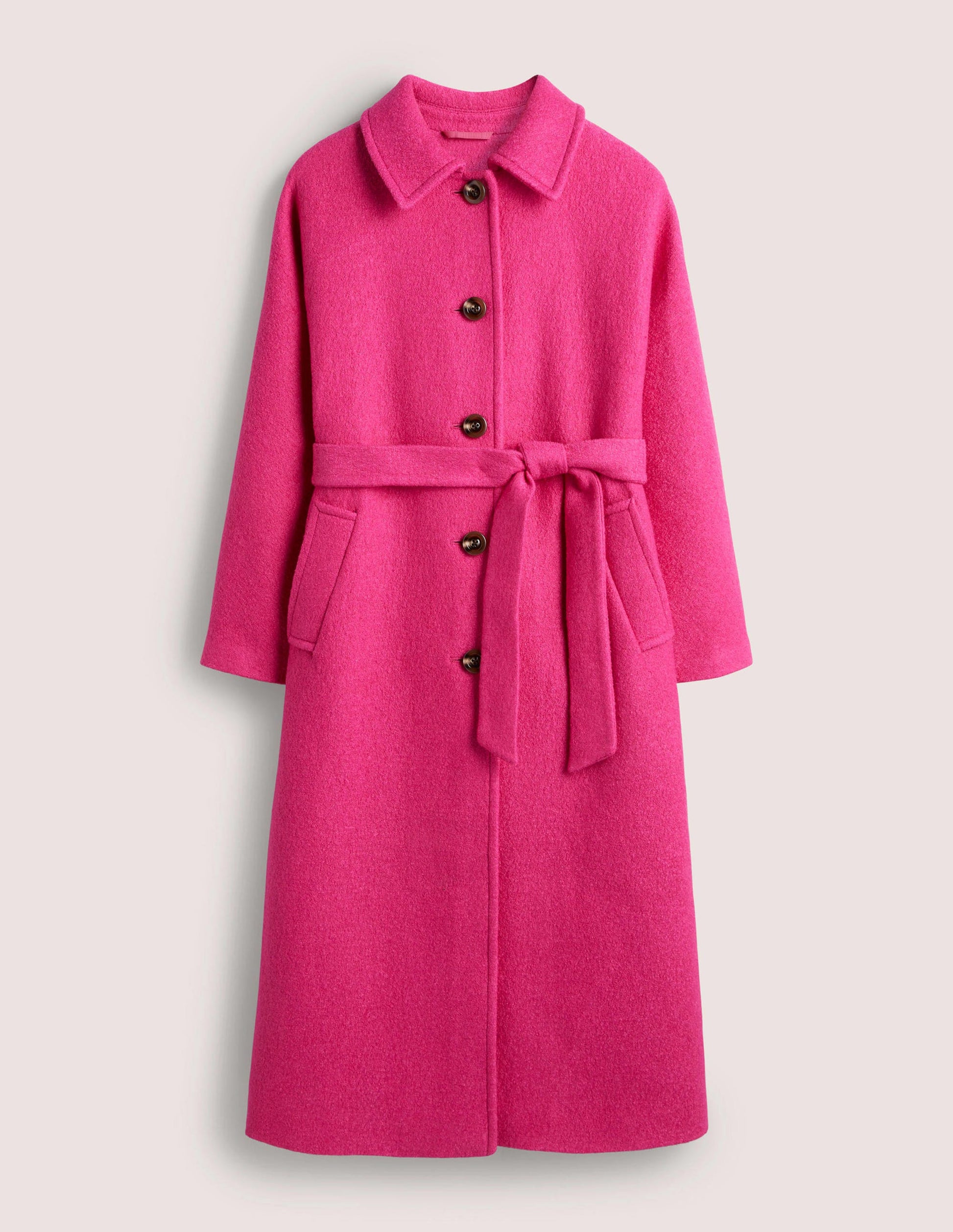 Belted Textured Wool Maxi Coat-Pink-5