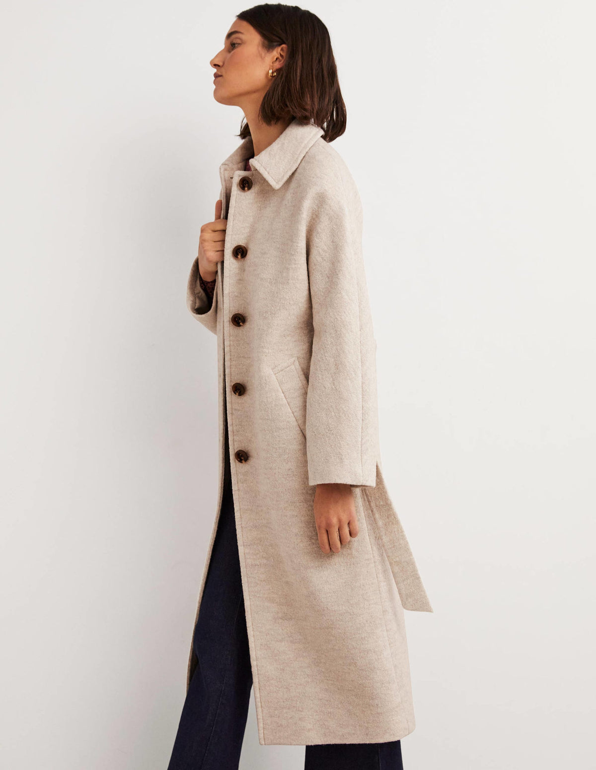 Belted Textured Wool Maxi Coat-Oat Milk-4