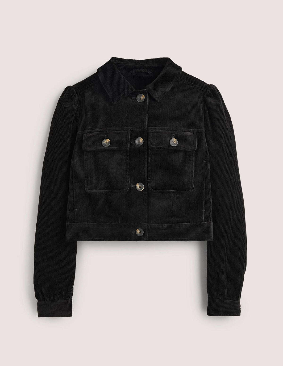 Cropped Cord Jacket-Black - Image 6