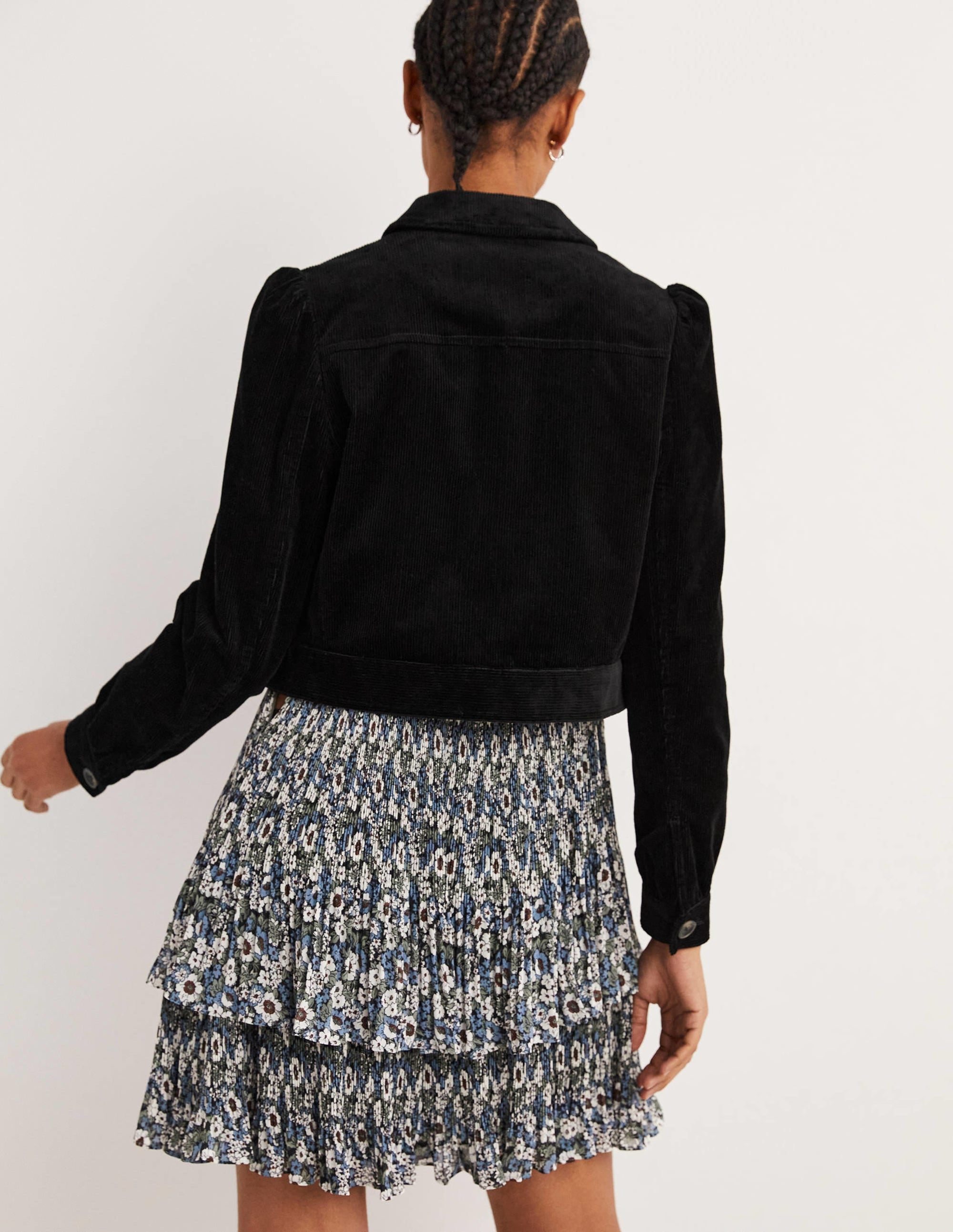 Cropped Cord Jacket-Black - Image 3
