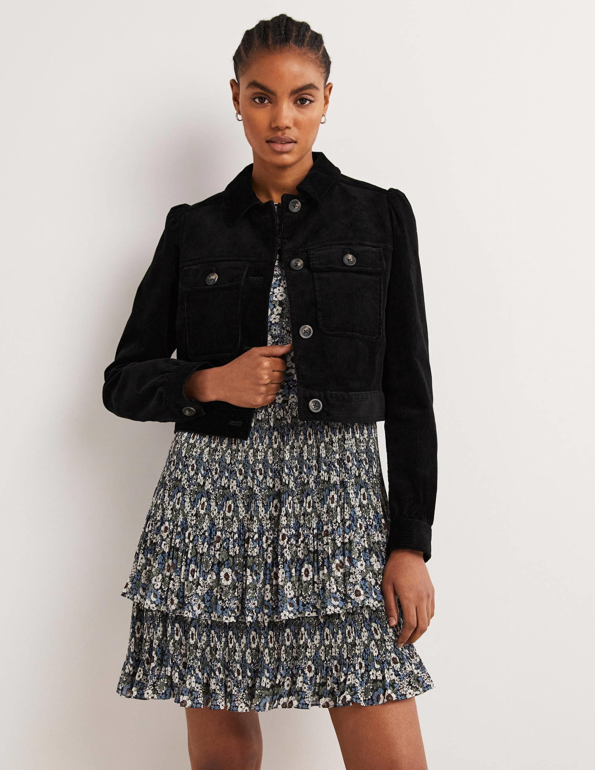 Cropped Cord Jacket-Black - Image 5
