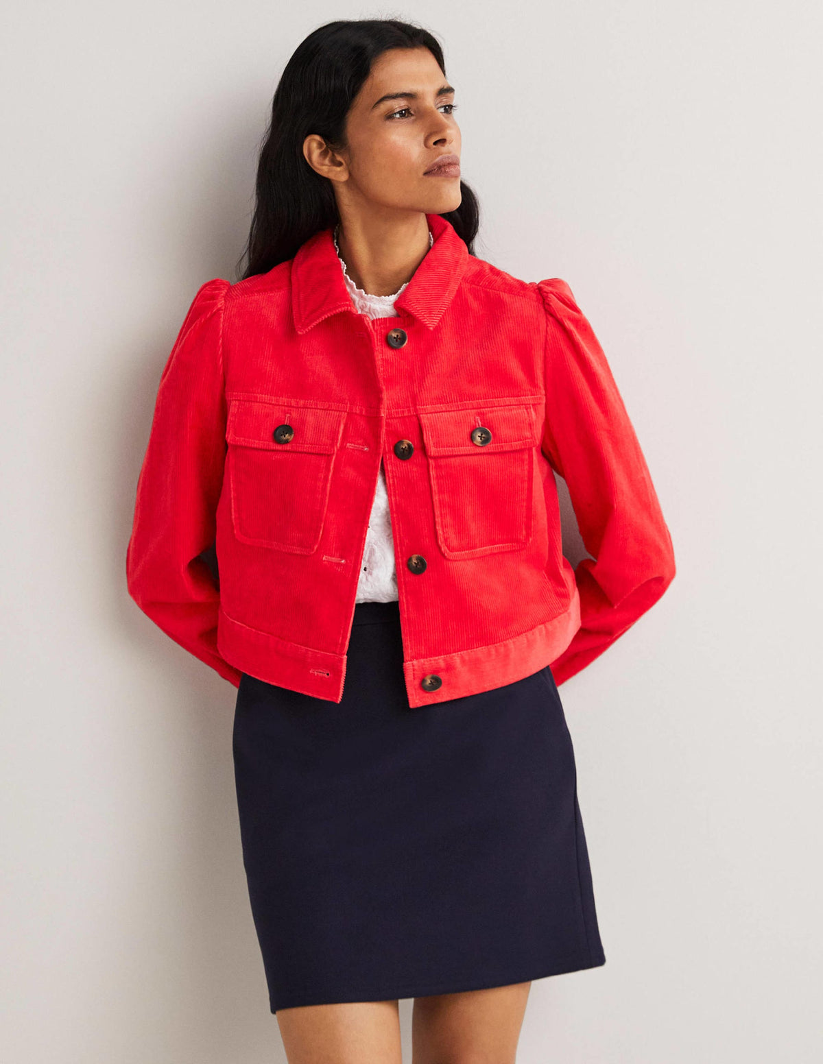 Cropped Cord Jacket-Strawberry Tart Red - Image 1