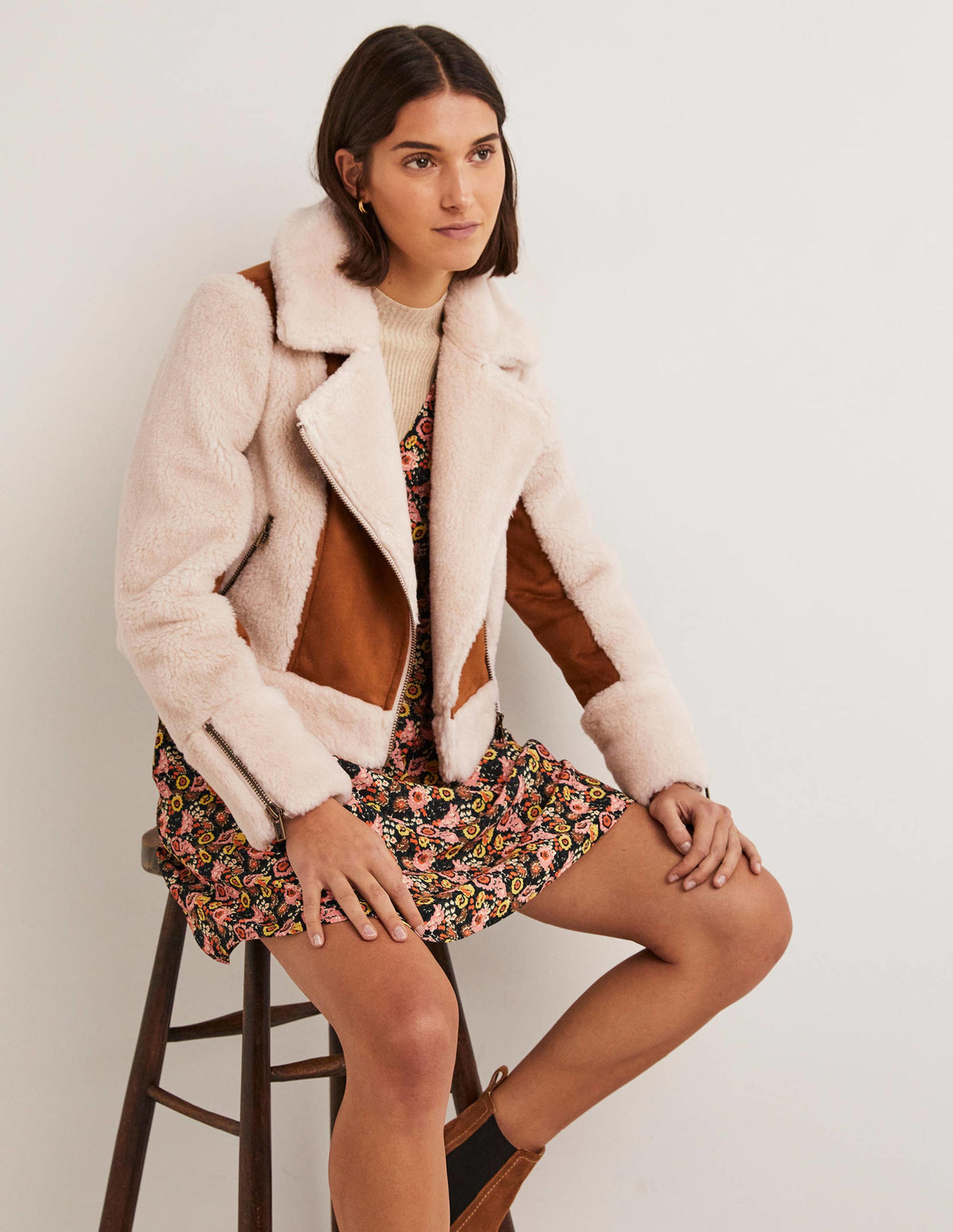 Faux Shearling Biker Jacket-Hazel Shearling-1