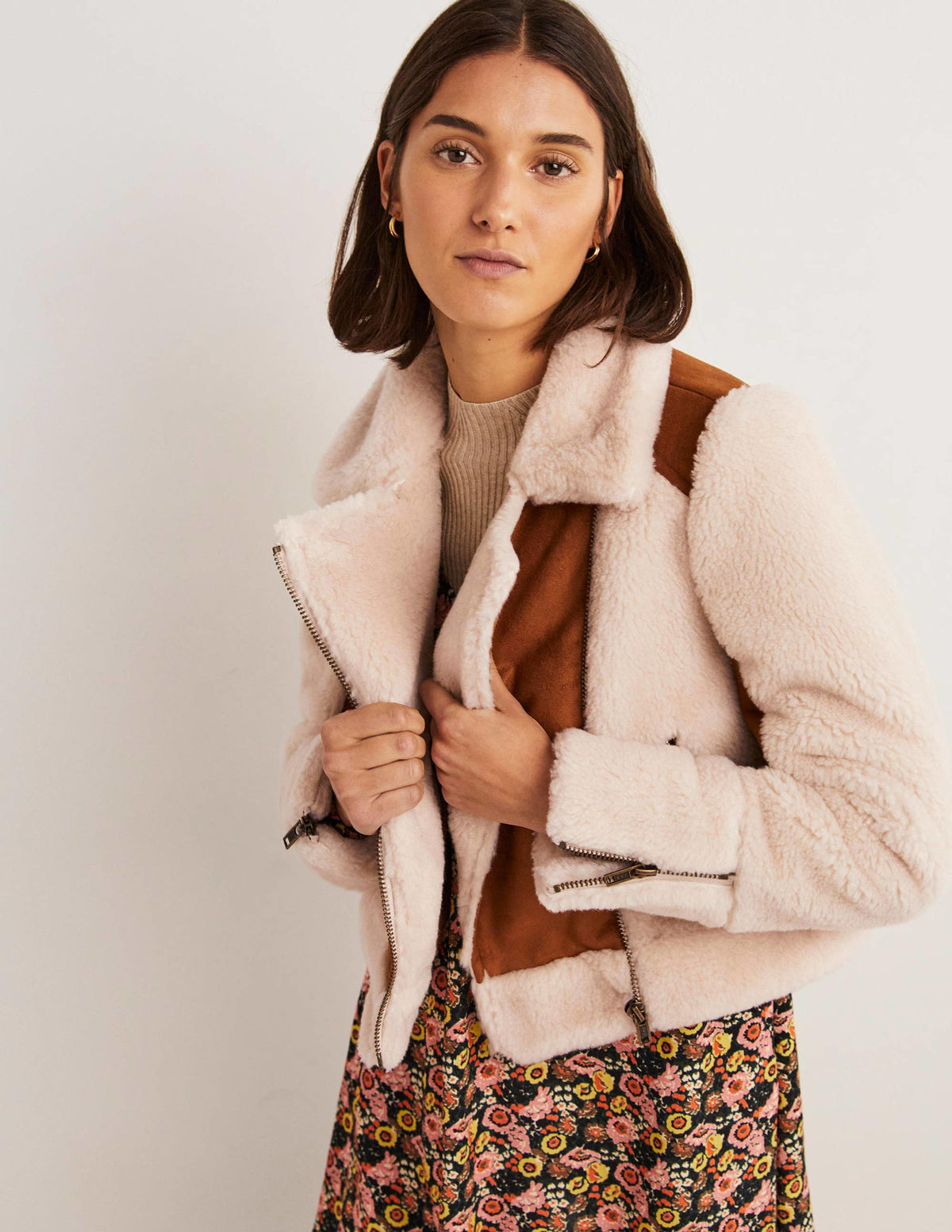 Faux Shearling Biker Jacket-Hazel Shearling - Image 4