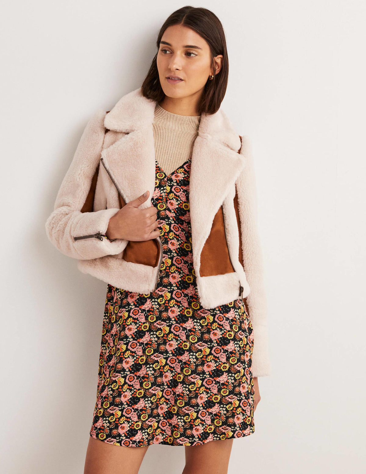 Faux Shearling Biker Jacket-Hazel Shearling - Image 6