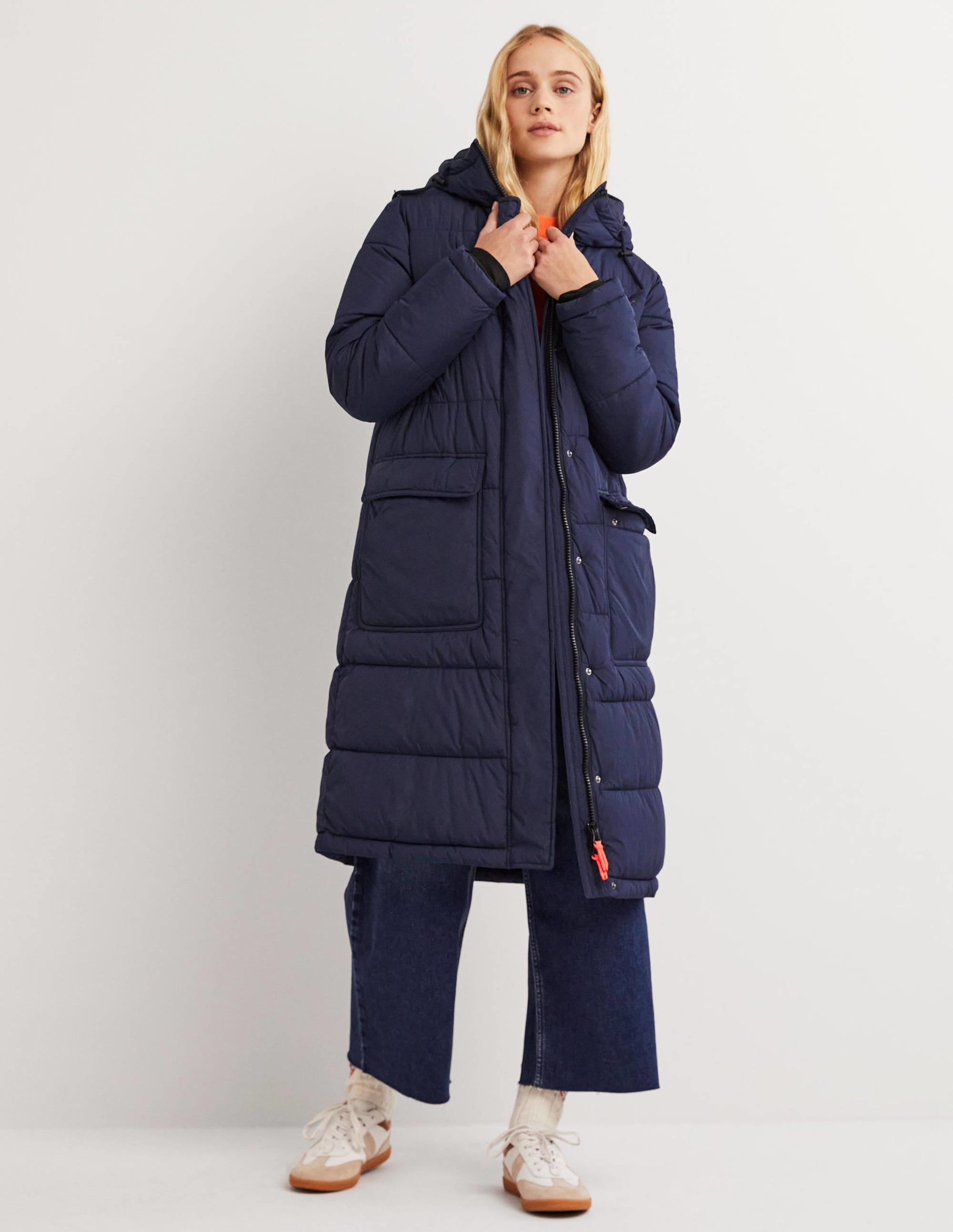 Longline Hooded Puffer Coat-Navy - Image 1