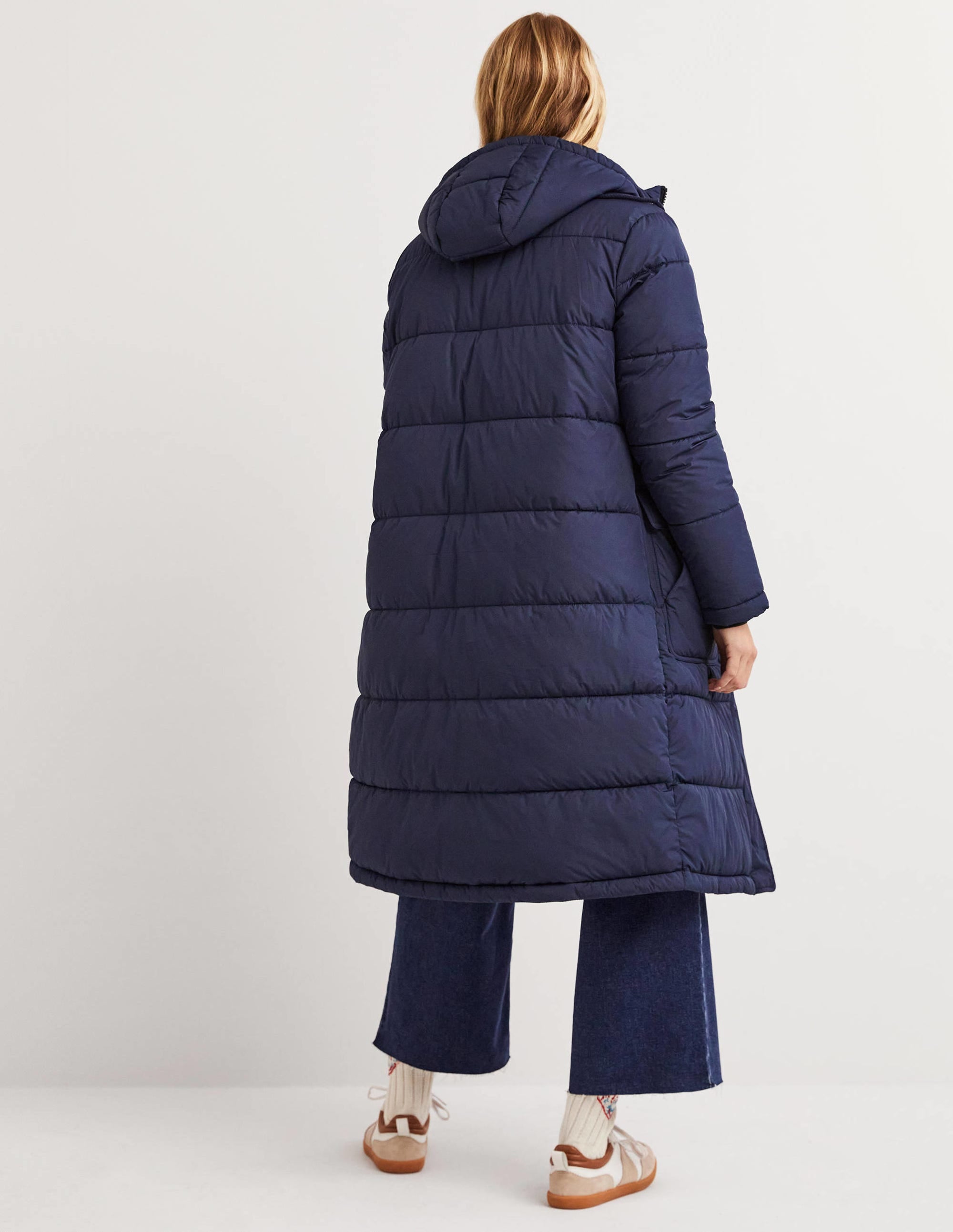 Longline Hooded Puffer Coat-Navy - Image 3
