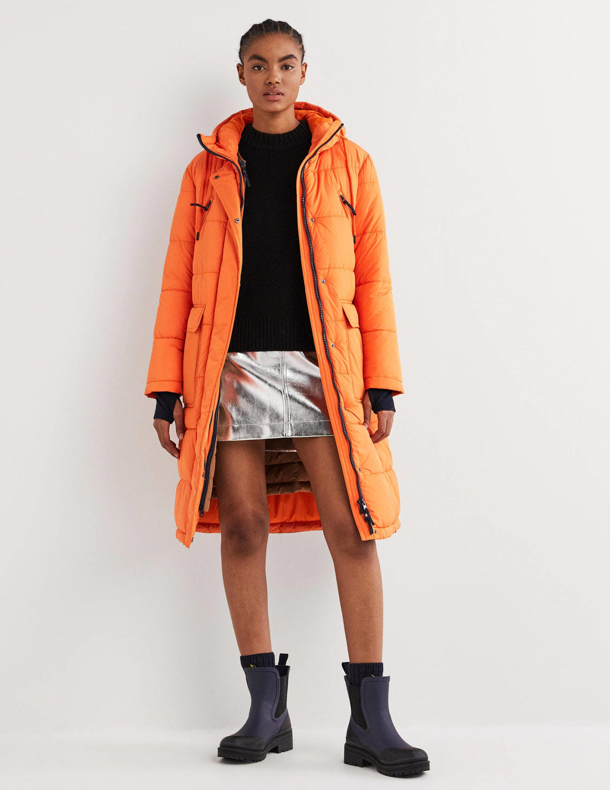 Longline Hooded Puffer Coat-Fire Opal-1