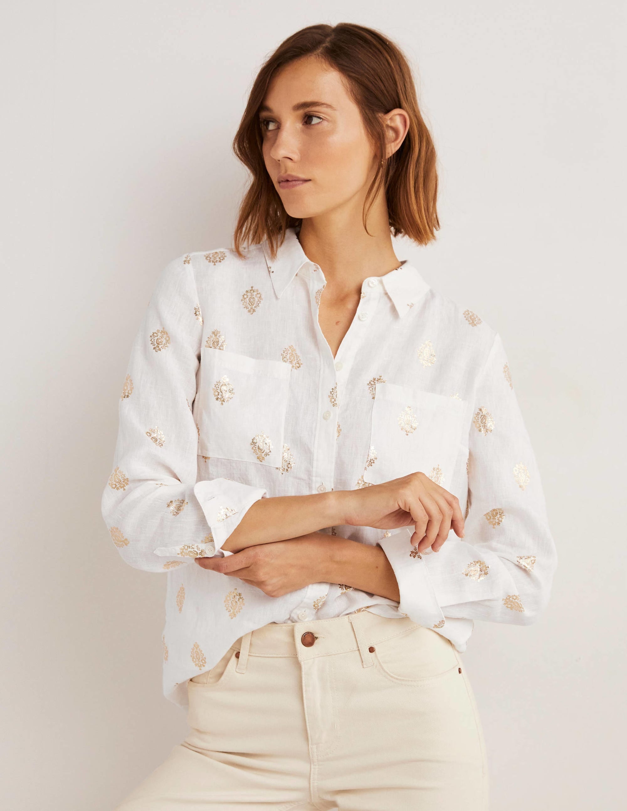 Linen Shirt-Ivory, Opulent Paisley - Image 1