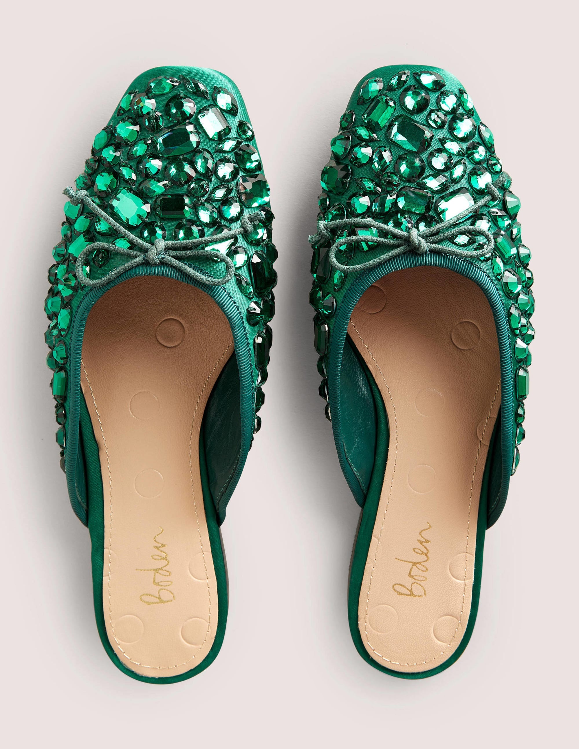 Jewelled Flat Mules-Hunter Green - Image 4