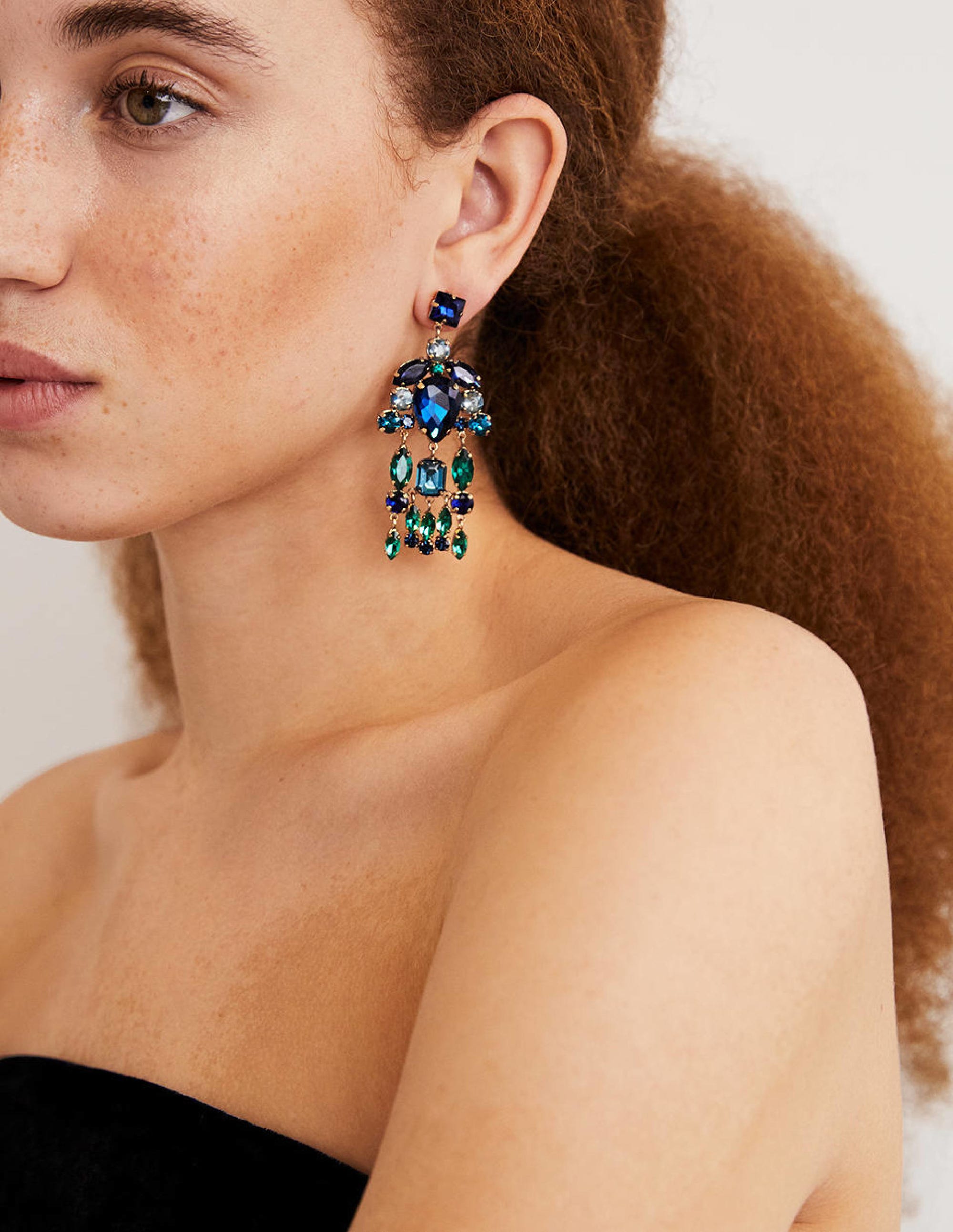 Jewel Chandelier Earrings-Blue/ Green - Image 1