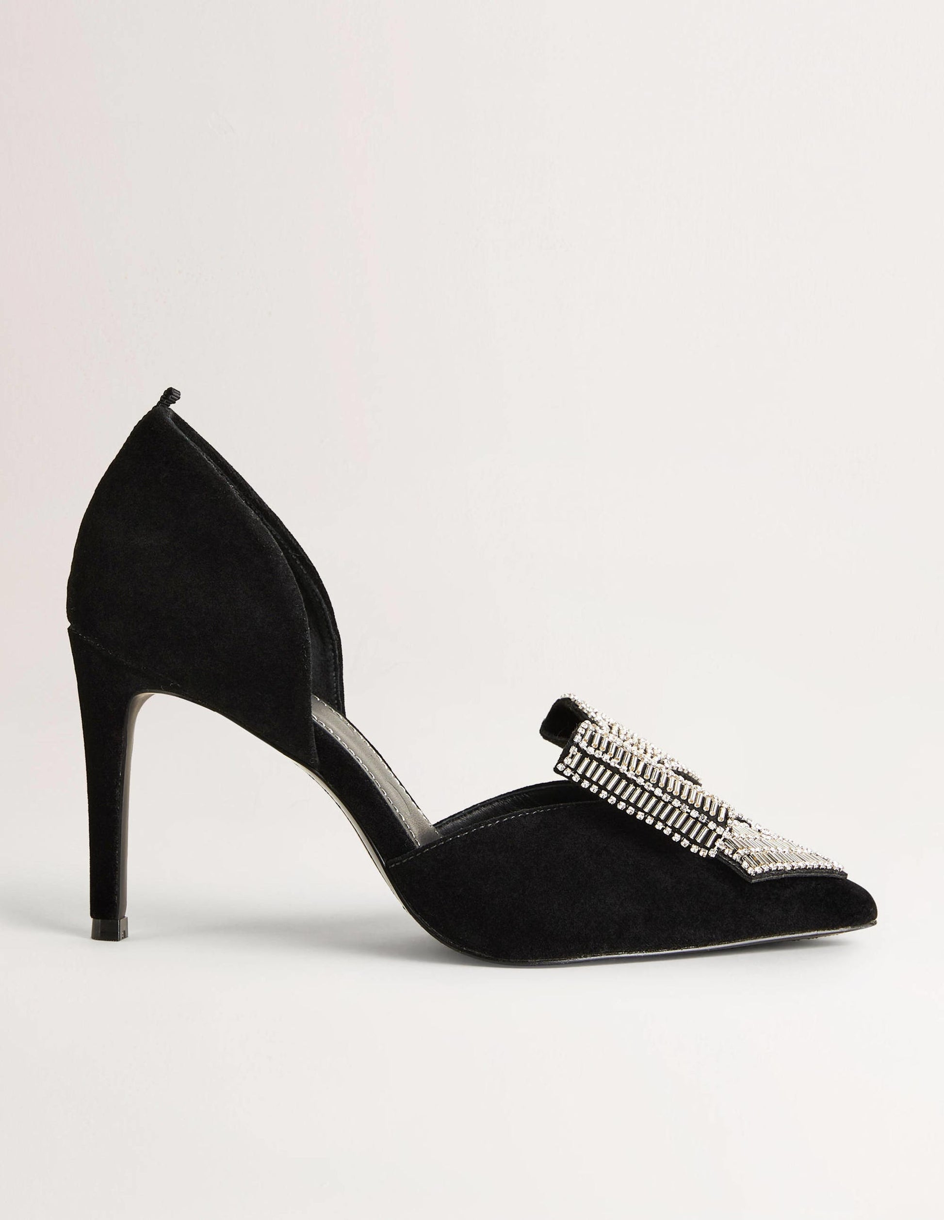 Bow Embellished Heeled Courts-Black Velvet-5
