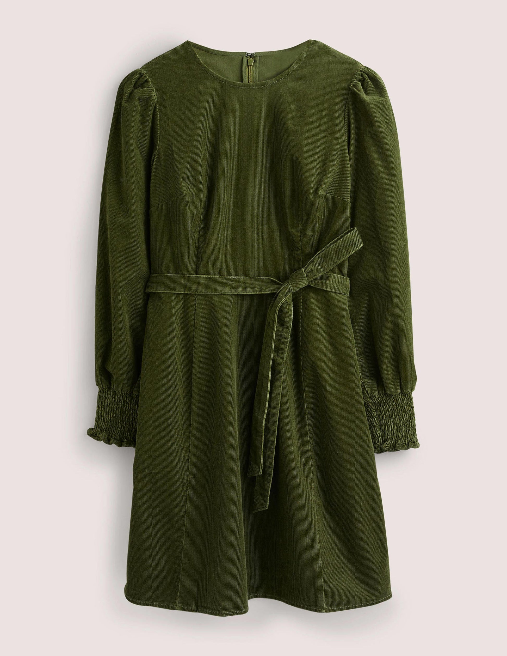 Smocked Cuff Corduroy Dress-Kale-5