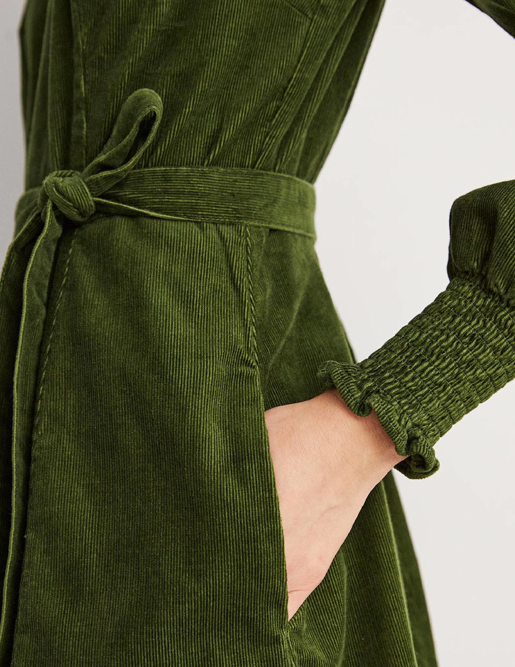 Smocked Cuff Corduroy Dress-Kale - Image 2