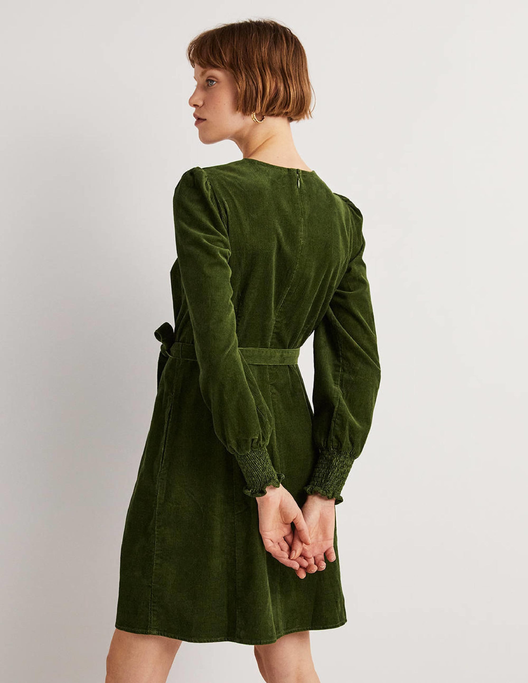 Smocked Cuff Corduroy Dress-Kale - Image 3