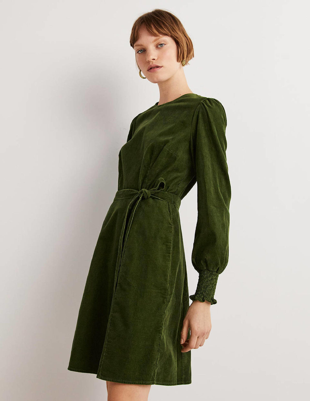 Smocked Cuff Corduroy Dress-Kale - Image 4