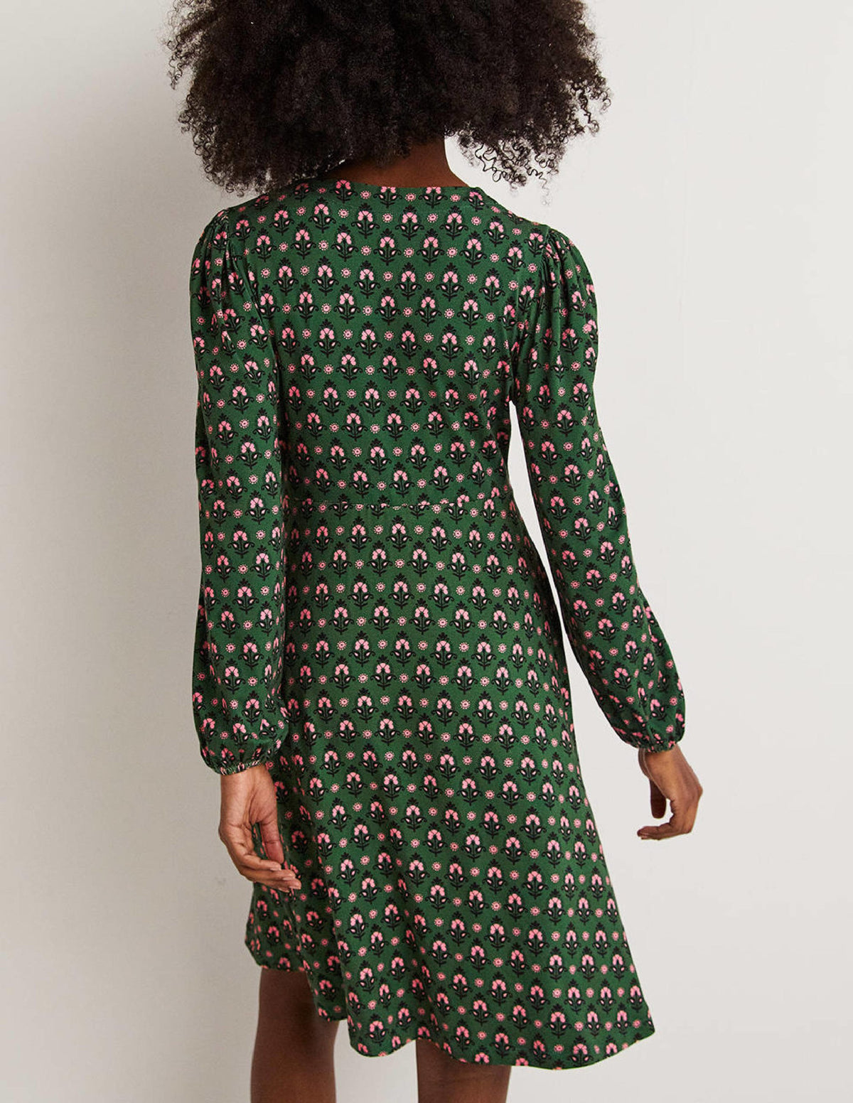 Easy Fixed Wrap Jersey Dress-Hunter Green, Tapestry Bud - Image 3