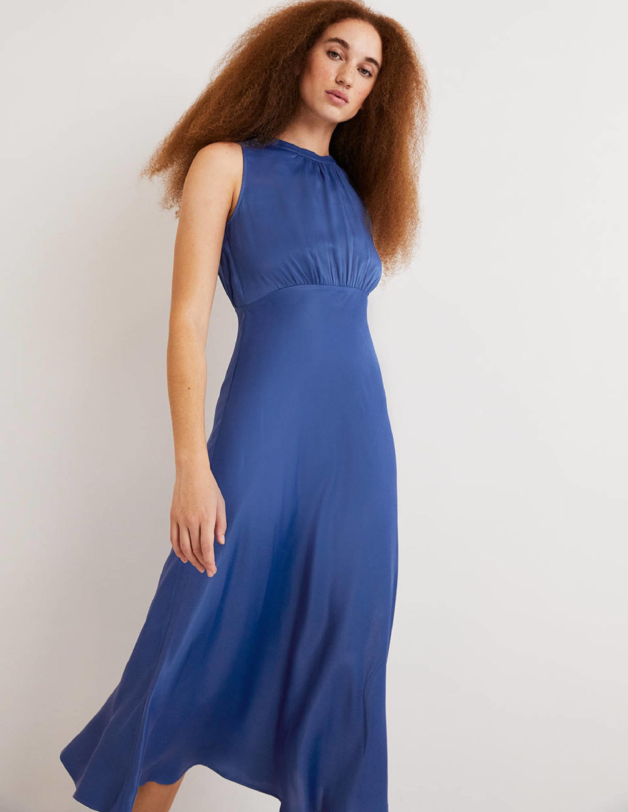 Blue Bias-cut Satin Midi Dress-Sea Blue - Image 1