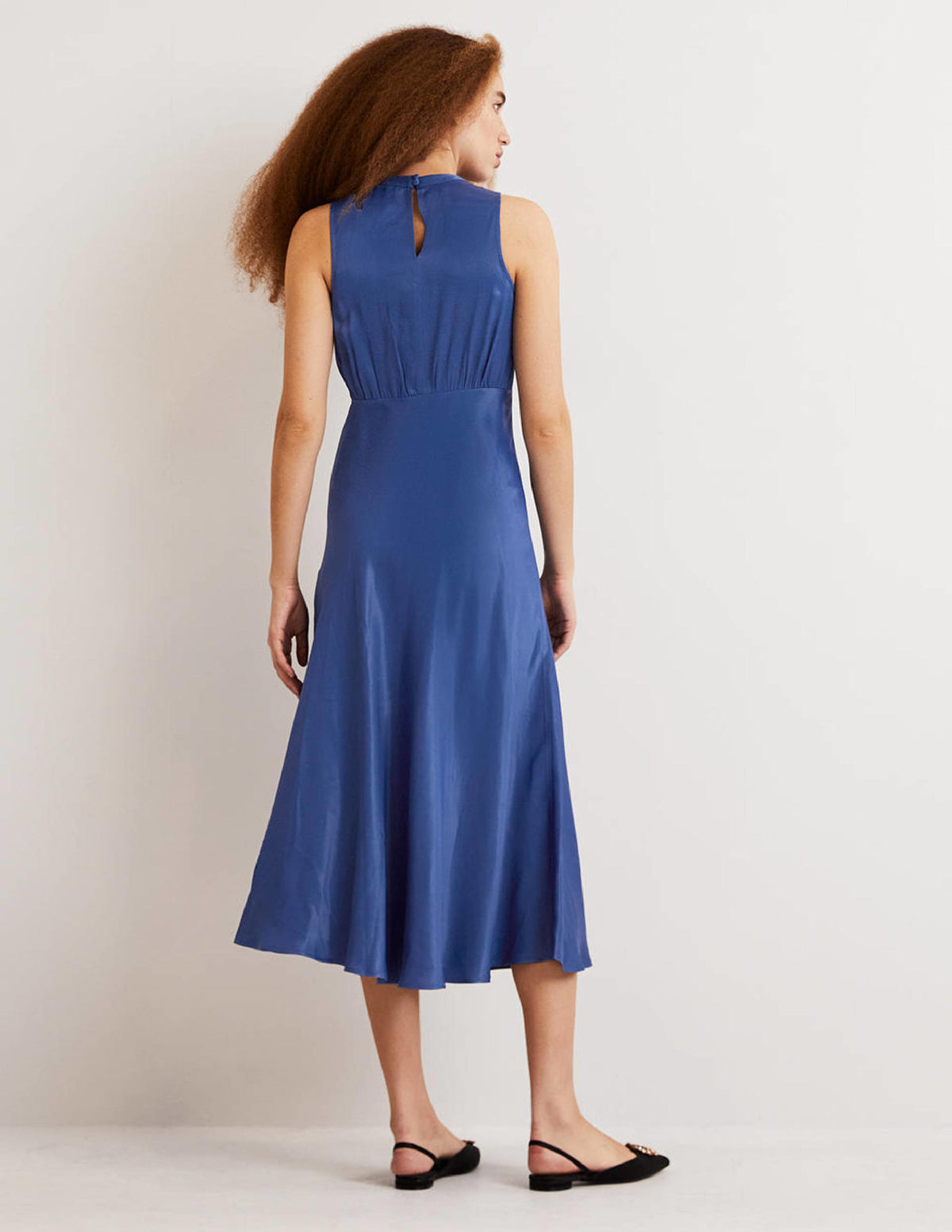 Blue Bias-cut Satin Midi Dress-Sea Blue - Image 3
