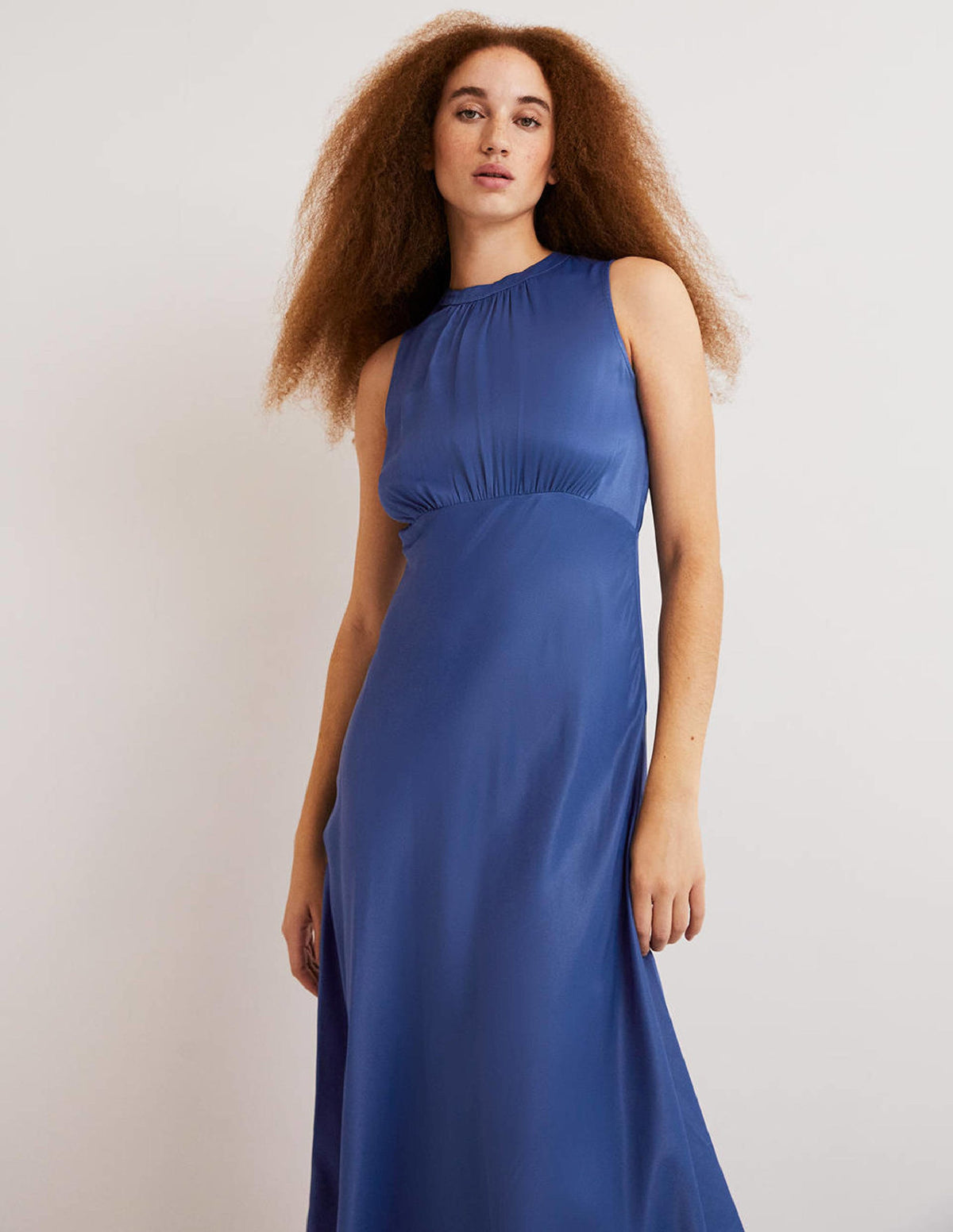 Blue Bias-cut Satin Midi Dress-Sea Blue - Image 5