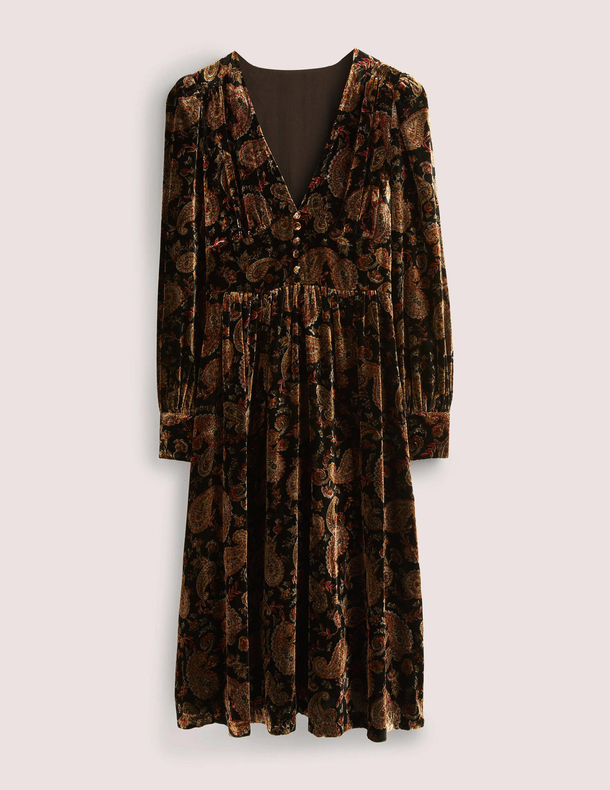Black Paisley Velvet Midi Party Dress-Black, Paisley Passion - Image 5