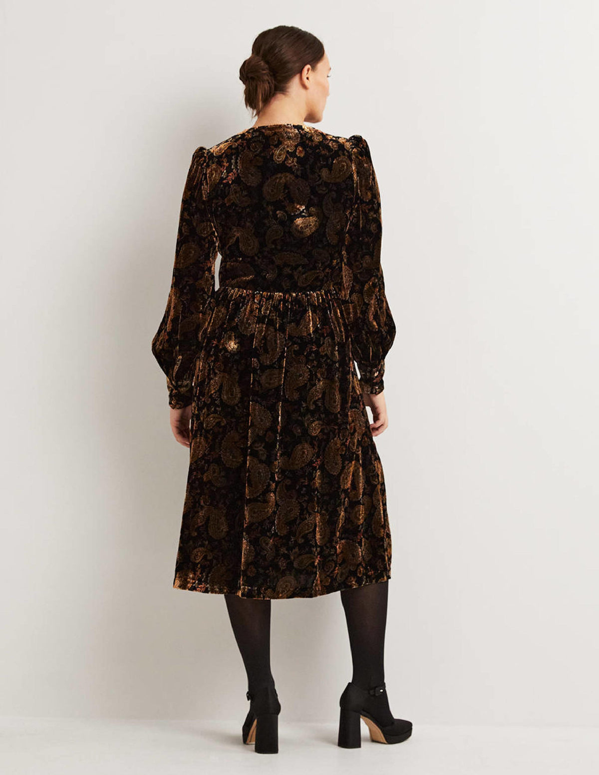 Black Paisley Velvet Midi Party Dress-Black, Paisley Passion - Image 3