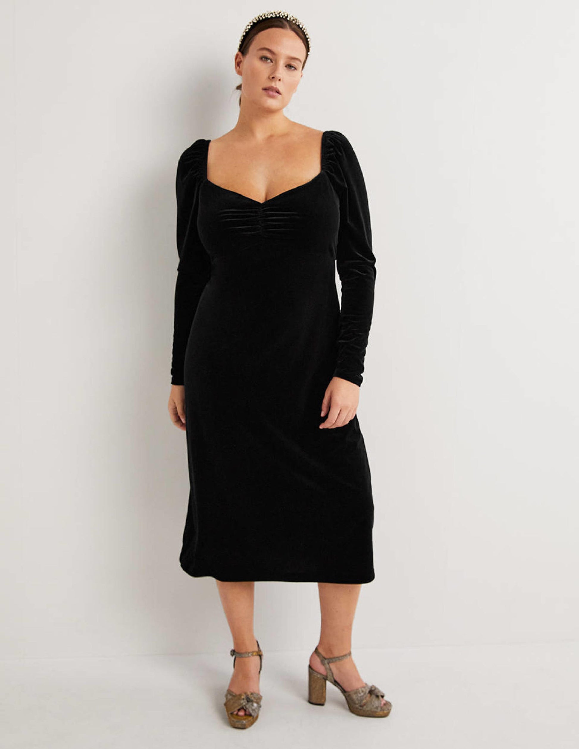 Black Velvet Sweetheart Midi Dress-Black-1