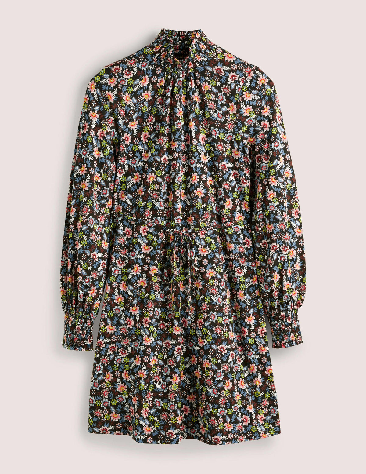Black Floral High-Neck Shift Dress-Black, Opulent Leaf-6