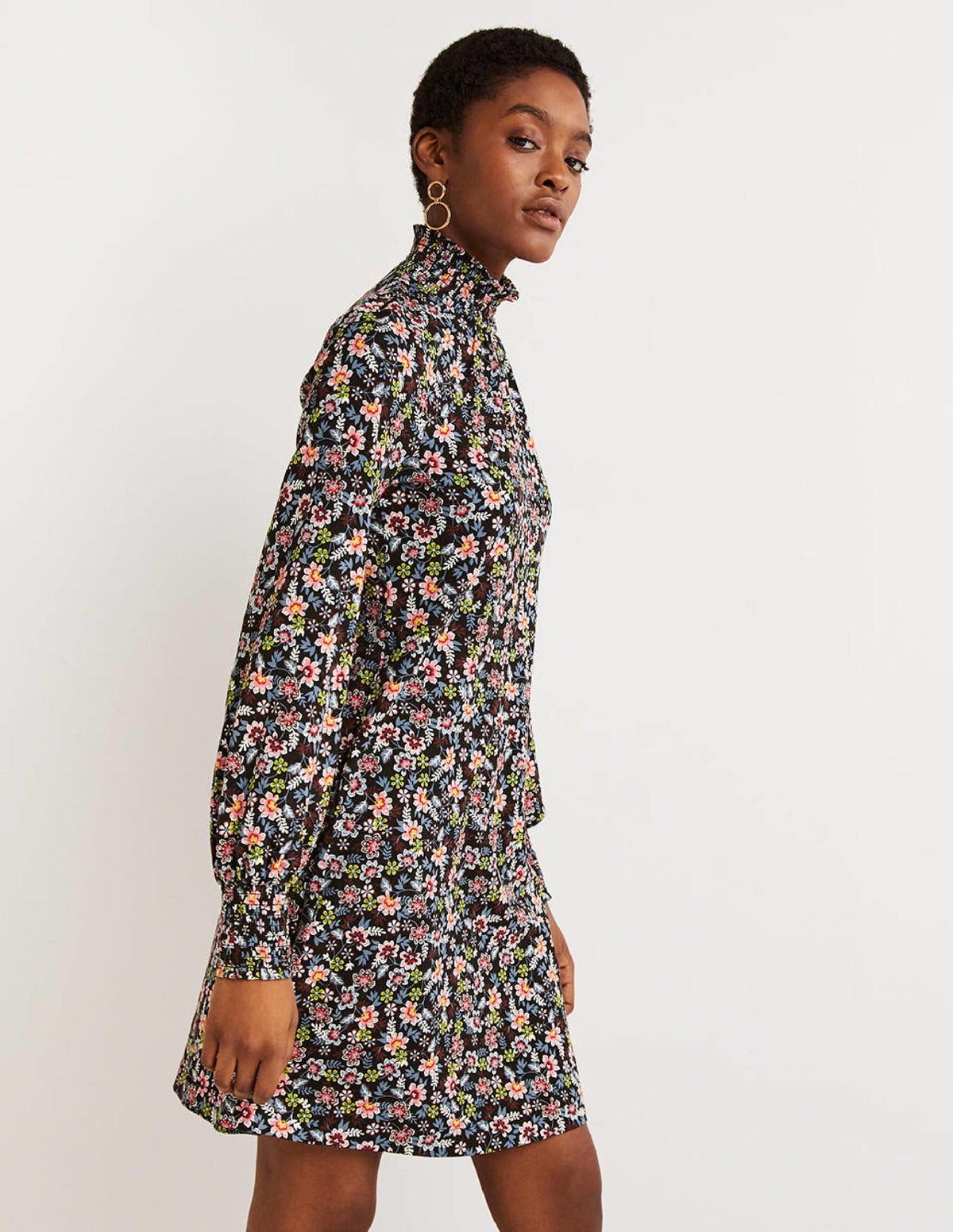 Black Floral High-Neck Shift Dress-Black, Opulent Leaf - Image 4