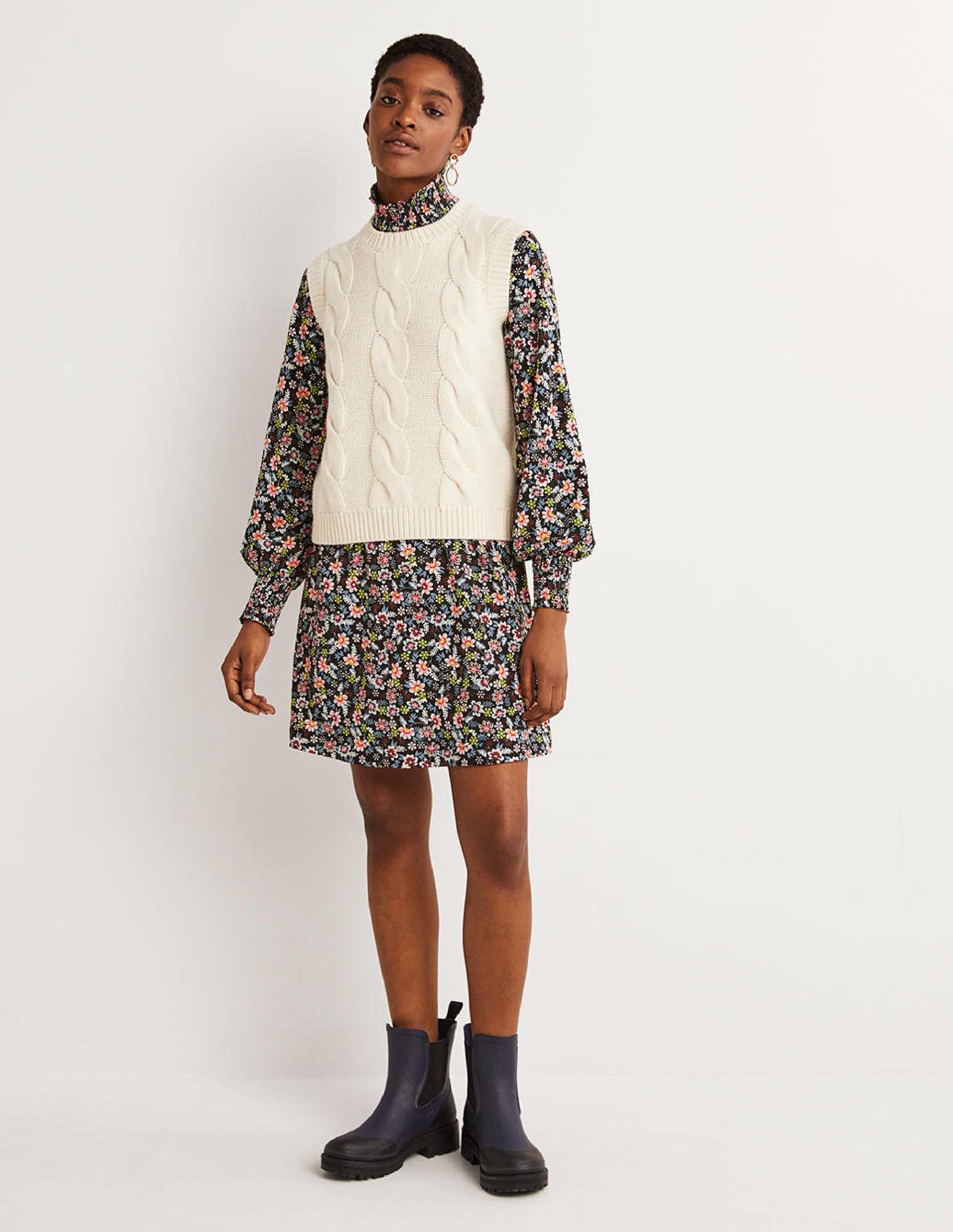 Black Floral High-Neck Shift Dress-Black, Opulent Leaf - Image 5