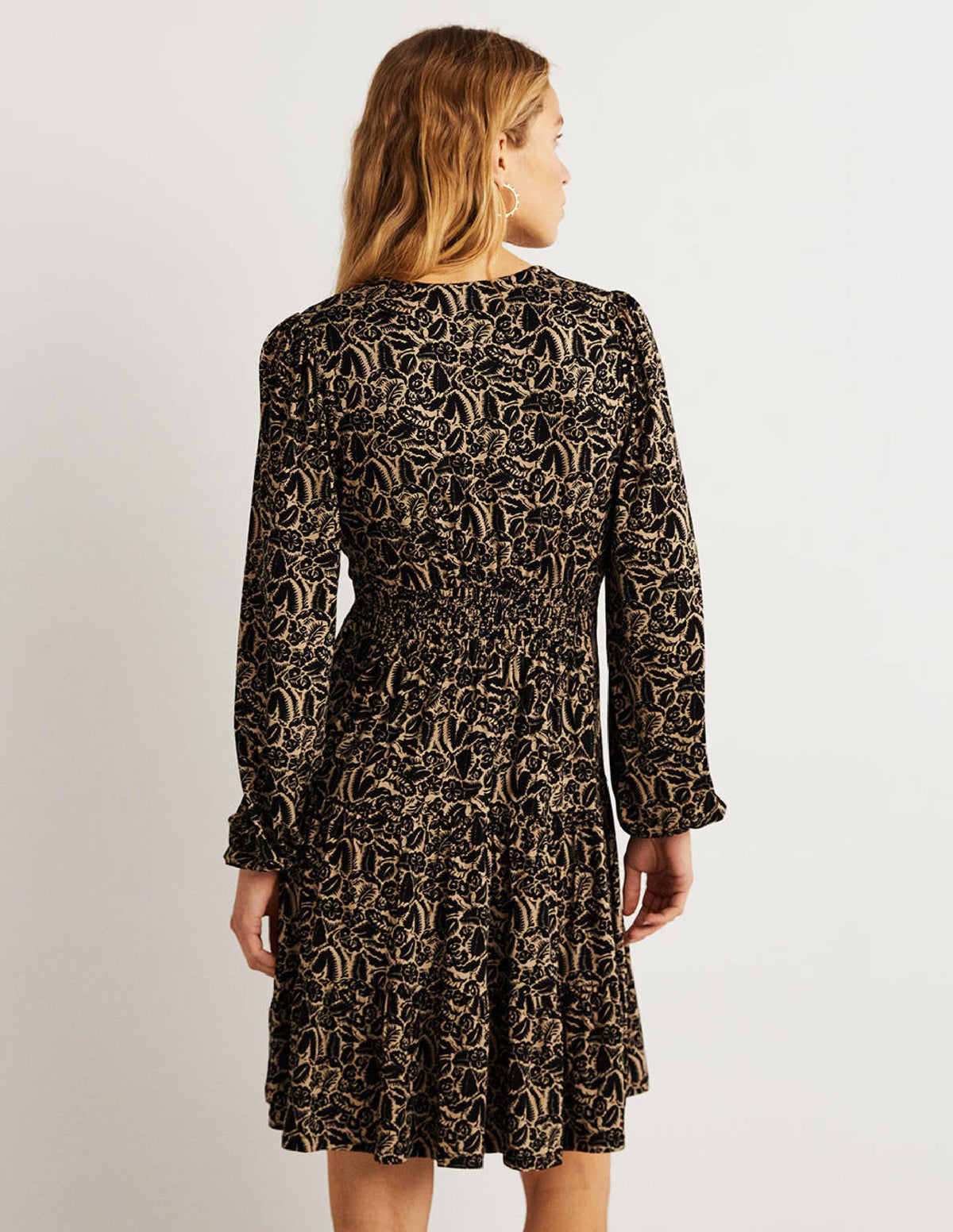 Tiered Jersey Mini Dress-Cornstalk, Abstract Garden-3