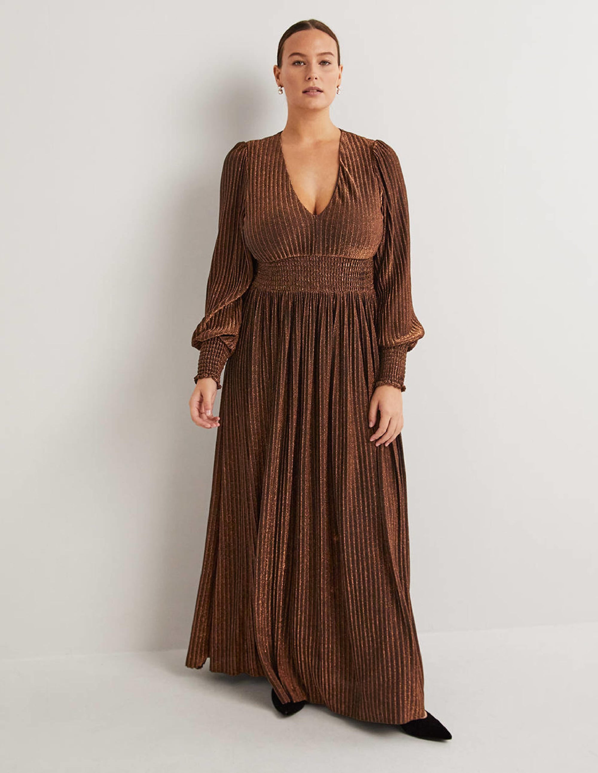 Metallic Brown Jersey Maxi Dress-Copper Metallic - Image 1