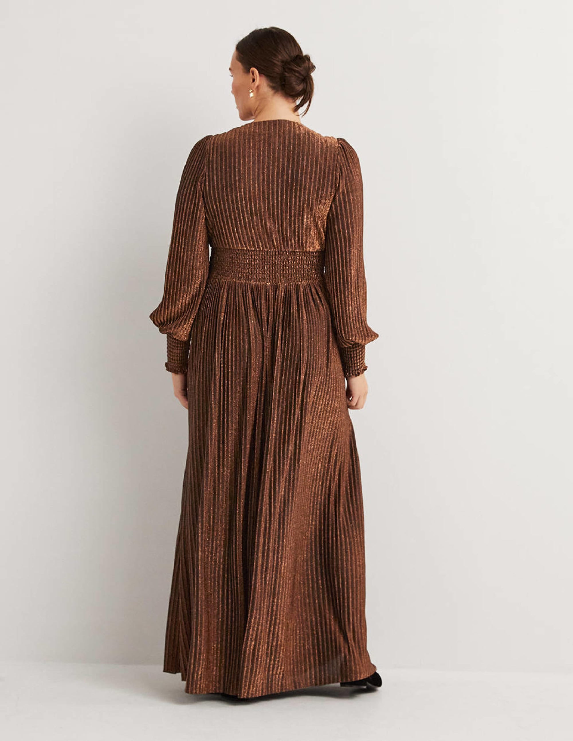 Metallic Brown Jersey Maxi Dress-Copper Metallic - Image 3