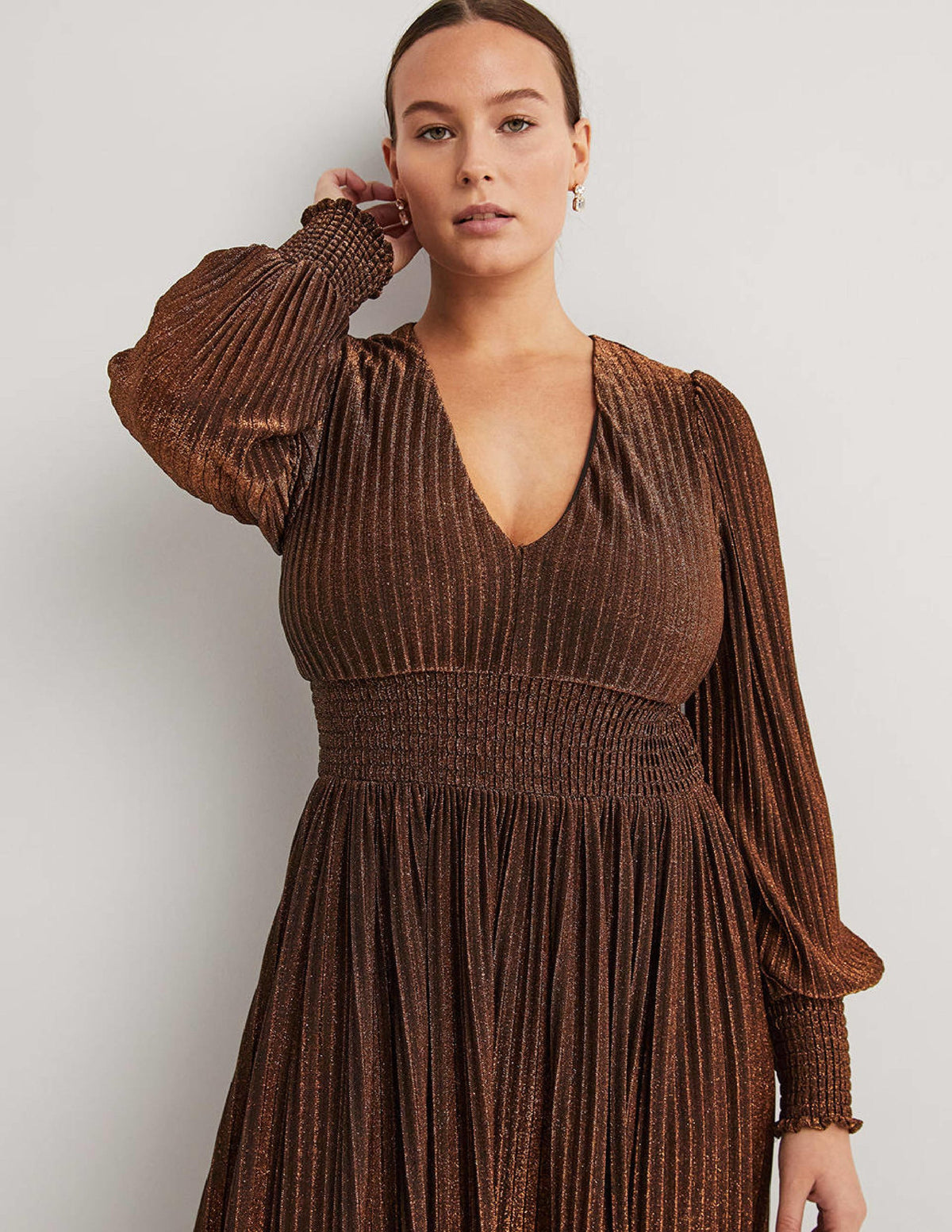 Metallic Brown Jersey Maxi Dress-Copper Metallic-4