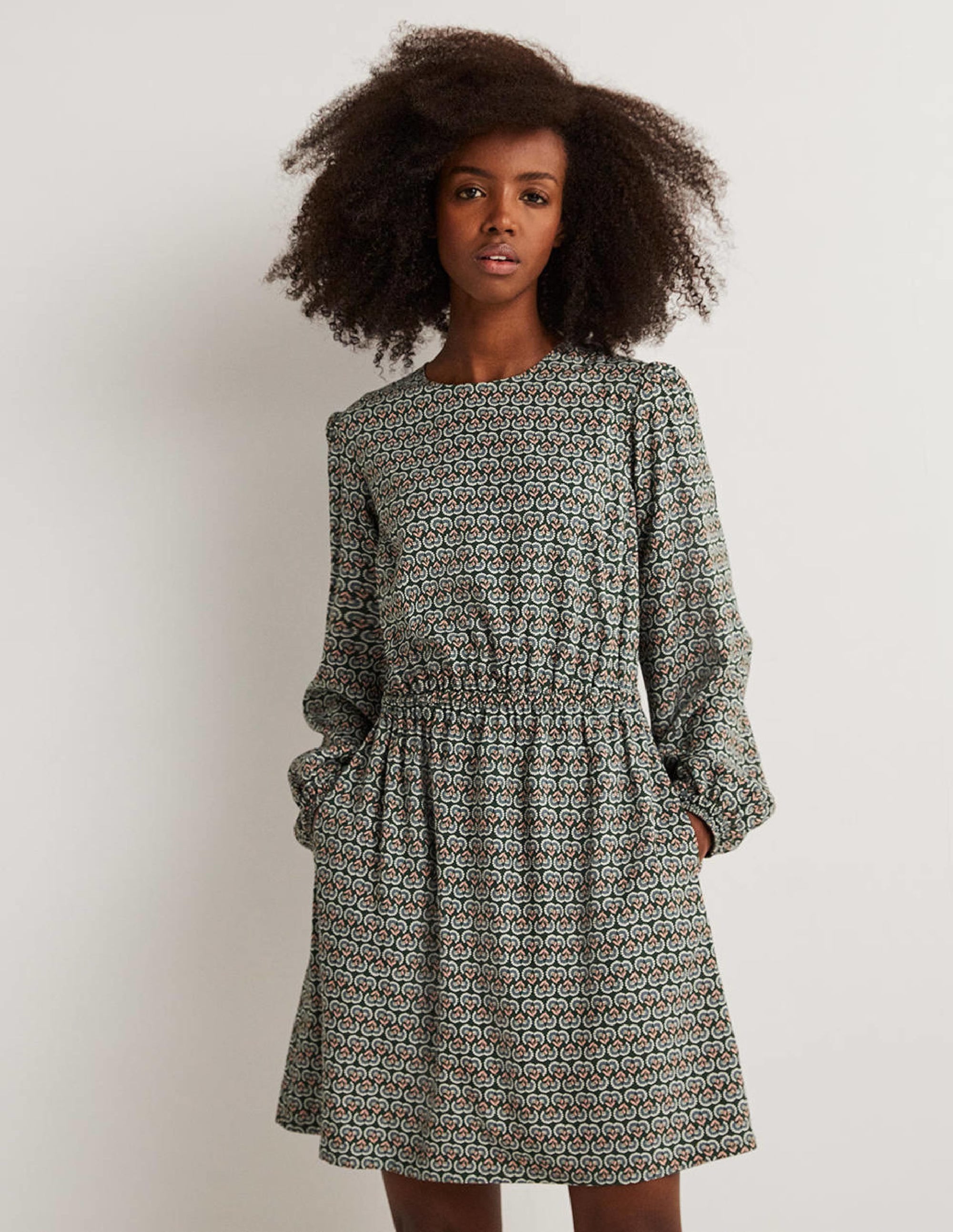 Crew Neck Dress-Hunter Green, Dandelion Pop - Image 1