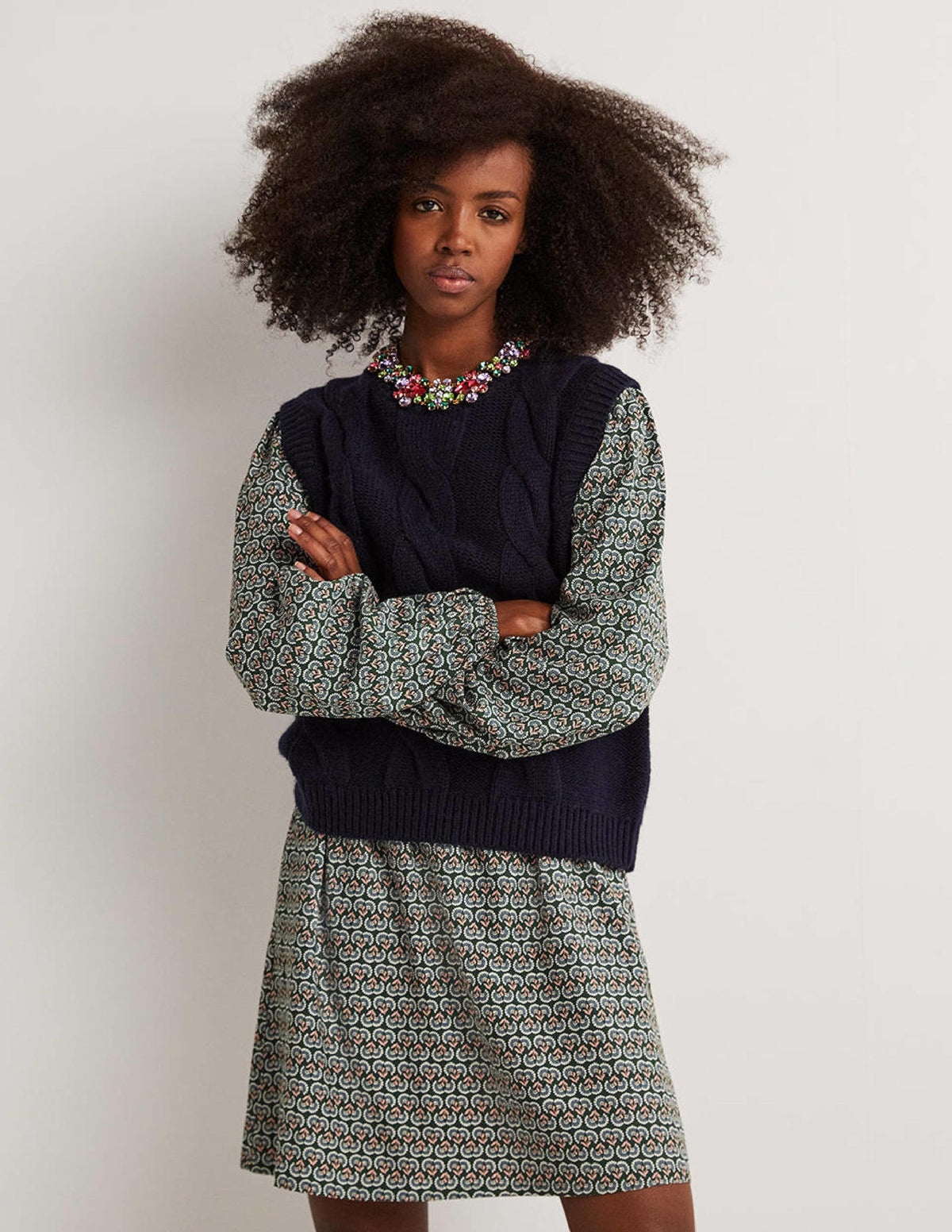 Crew Neck Dress-Hunter Green, Dandelion Pop - Image 4