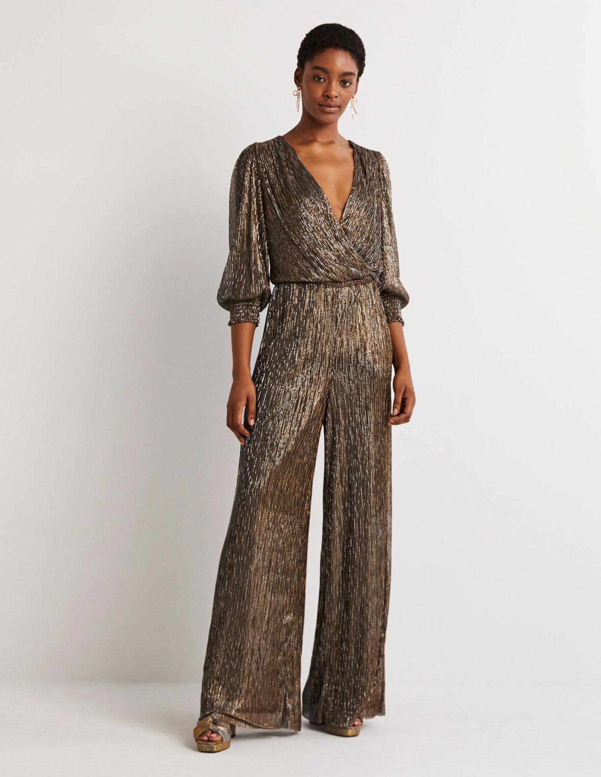 Plisse Palazzo Jumpsuit-Gold, Black Lurex - Image 1