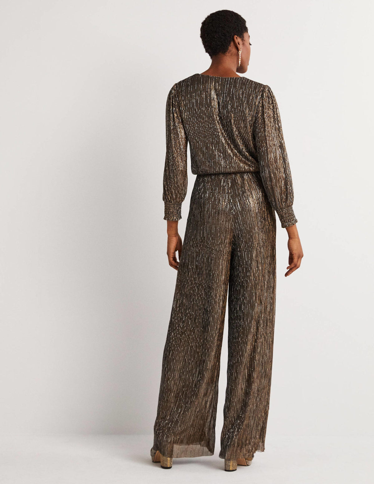 Plisse Palazzo Jumpsuit-Gold, Black Lurex-3