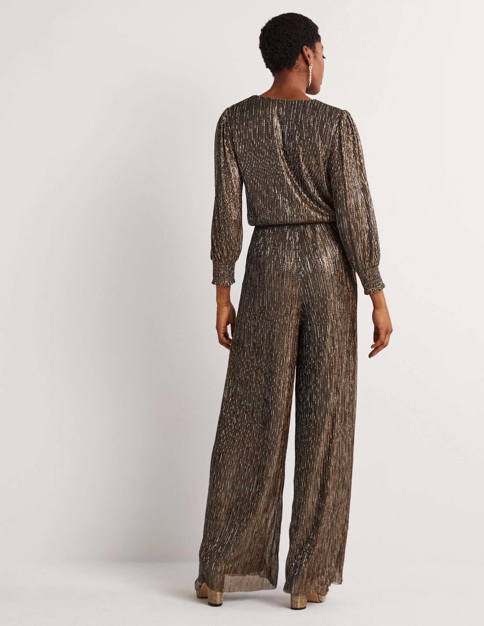 Plisse Palazzo Jumpsuit-Gold, Black Lurex - Image 3