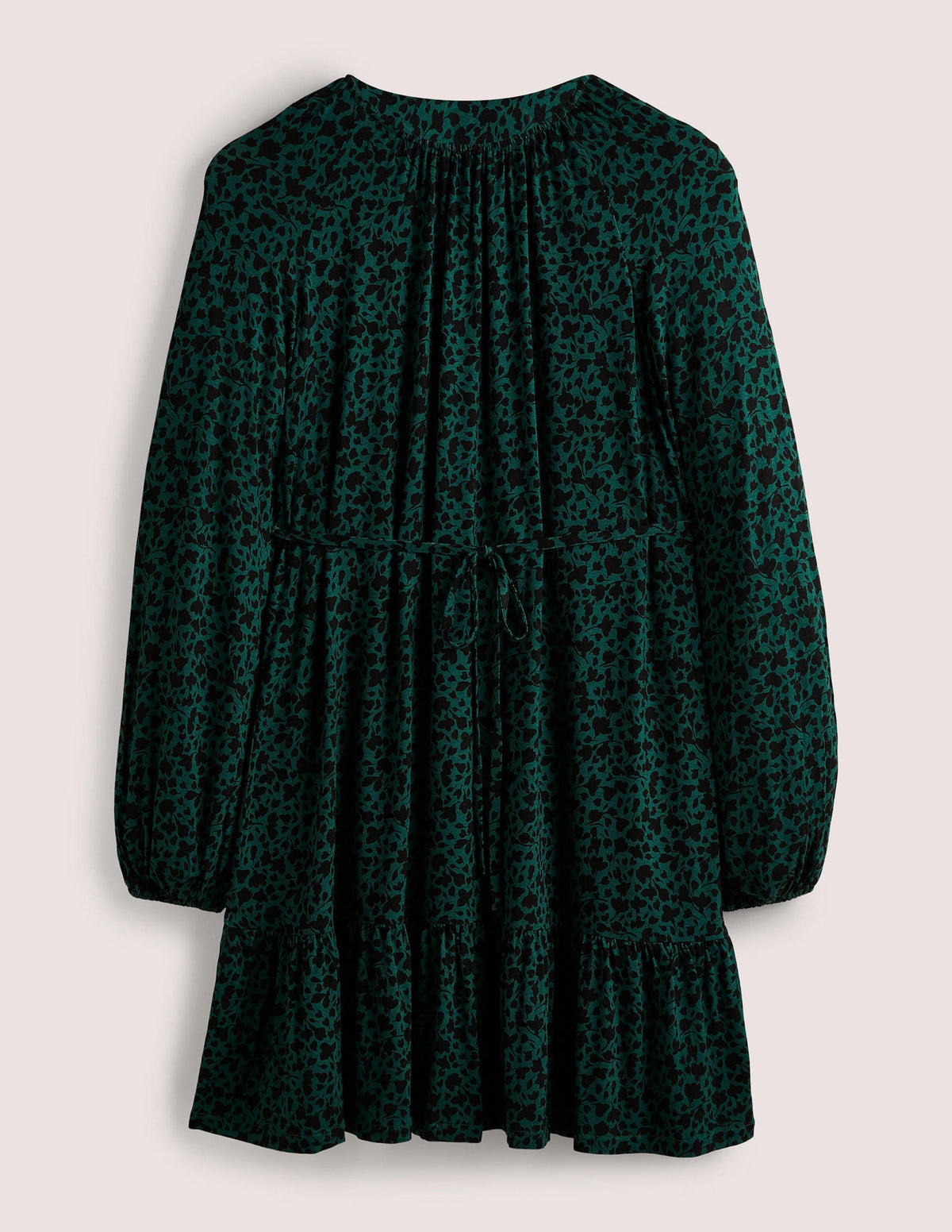 Crew Neck Jersey Mini Dress-Hunter Green, Meadow Sprig-6