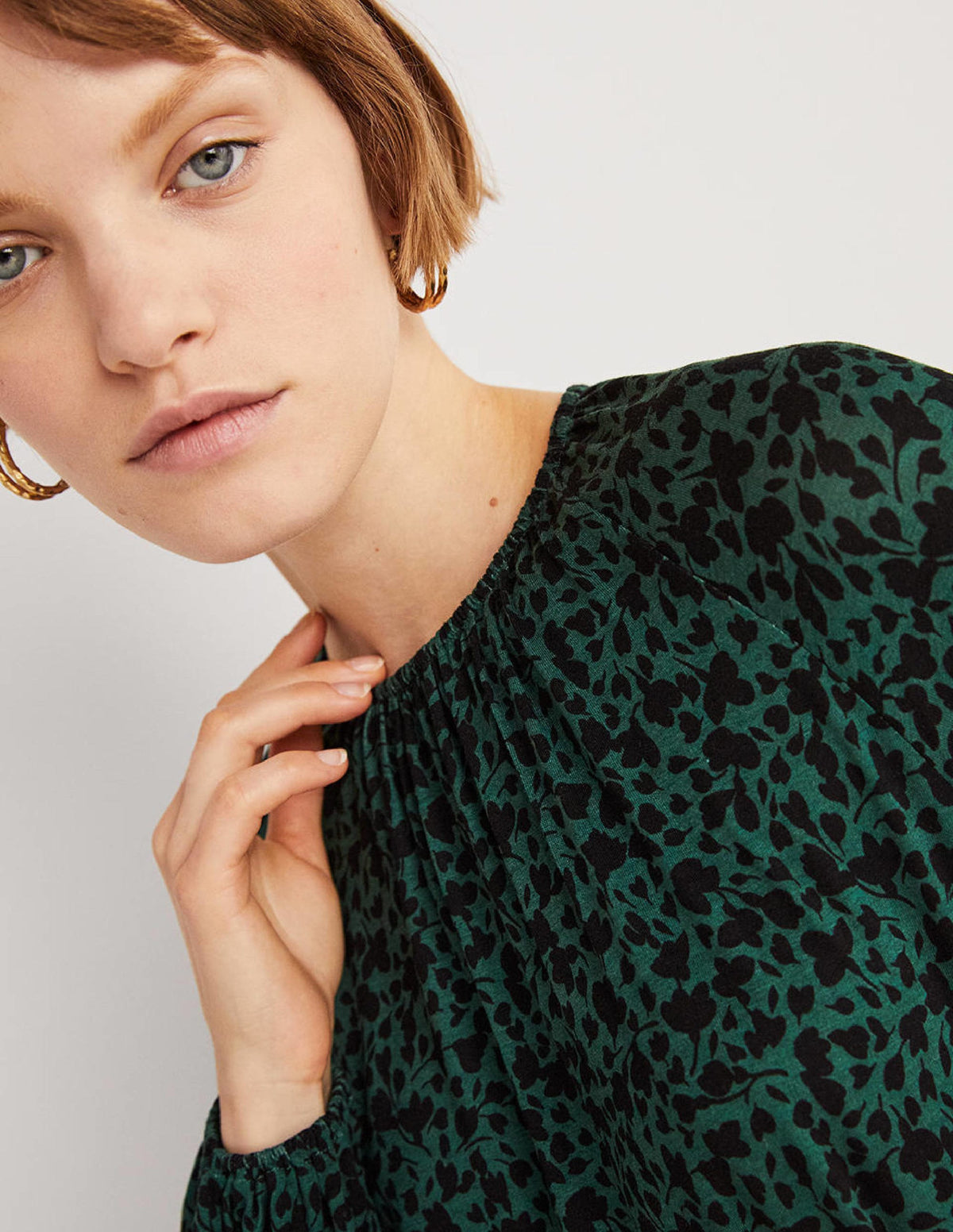 Crew Neck Jersey Mini Dress-Hunter Green, Meadow Sprig-2