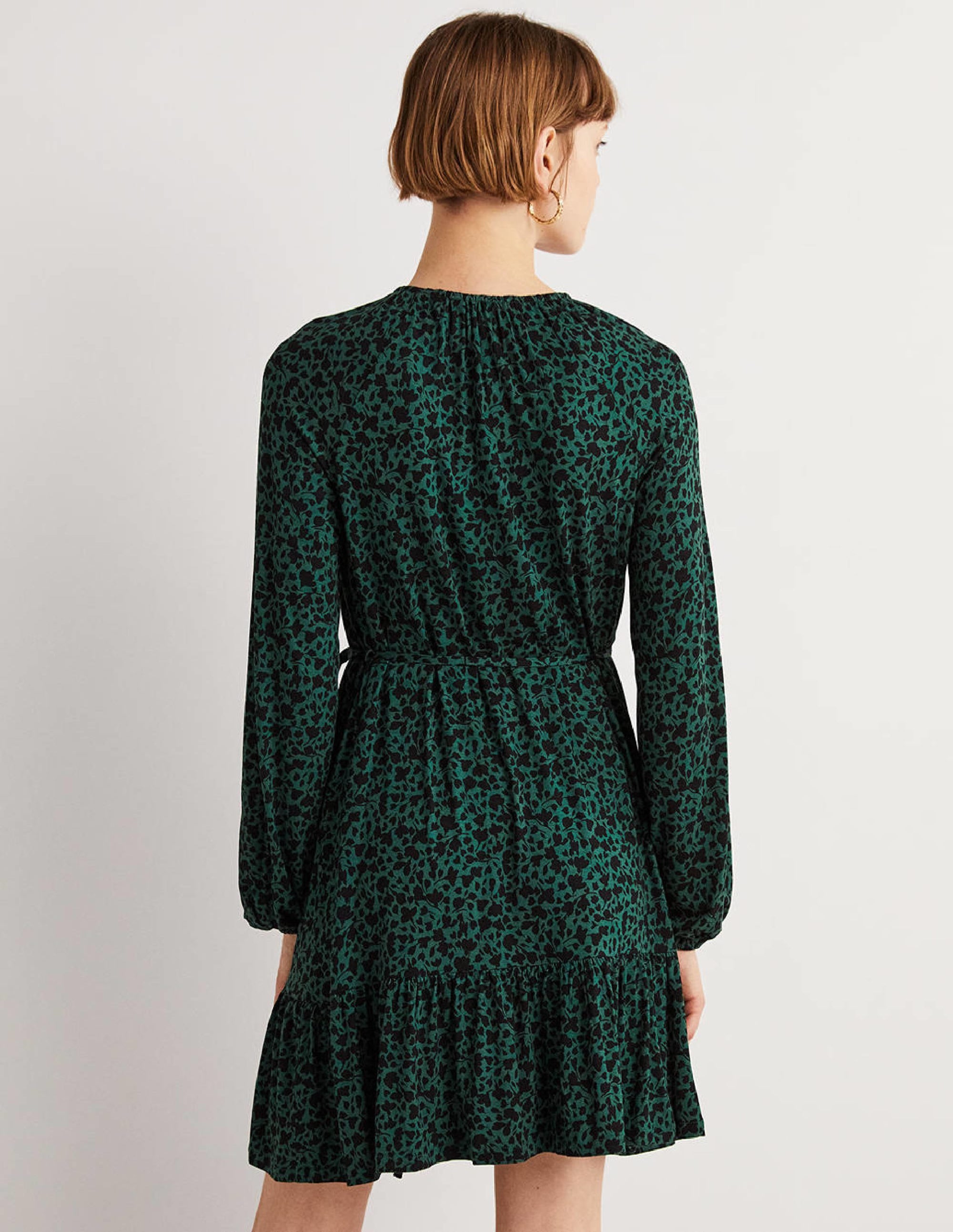 Crew Neck Jersey Mini Dress-Hunter Green, Meadow Sprig - Image 3